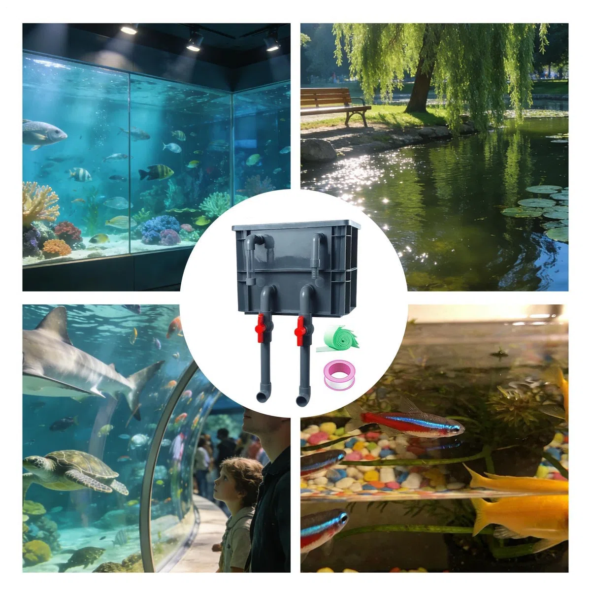 Caja de goteo de filtración de tanques Ish - Accesorio de caja de filtro PP de 35 cm | Juego de tuberías de ducha de lluvia, bandeja de goteo de acuario para agua dulce, agua salada, sala de estar