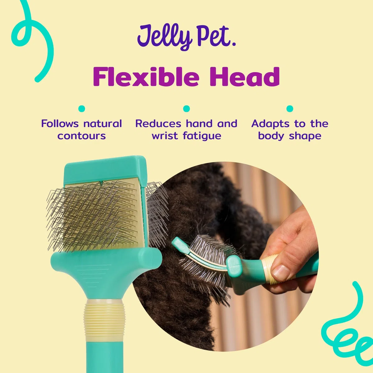 Jelly Pet Cepillo de doble cara para perros, pasadores más largos, cabeza flexible, lados finos/gruesos, elimina enredos no deseados, pequeño, morado
