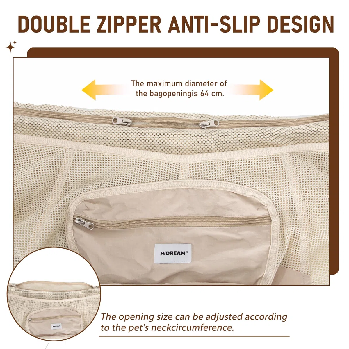 Bolsa bandolera para perro, transportador de mascotas de malla transpirable ligera para gatos y perros pequeños (hasta 7 kg), correa ajustable con bolsillo con cremallera (marrón)