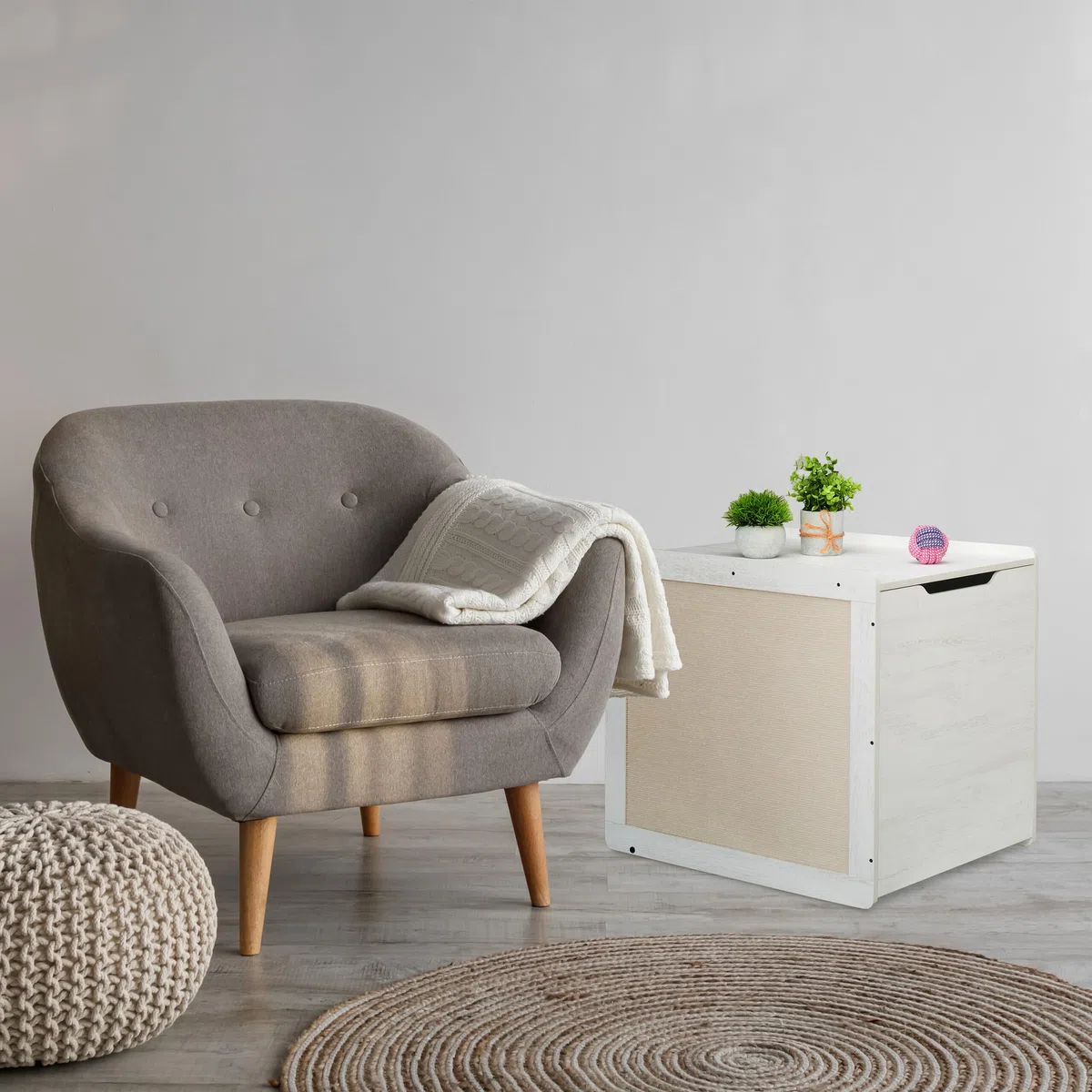 Relaxdays Mueble Arenero de Gato, para Esconder el Aseo Felinos, Cajón Extraíble, 57 x 50 x 60 cm, Blanco/Gris