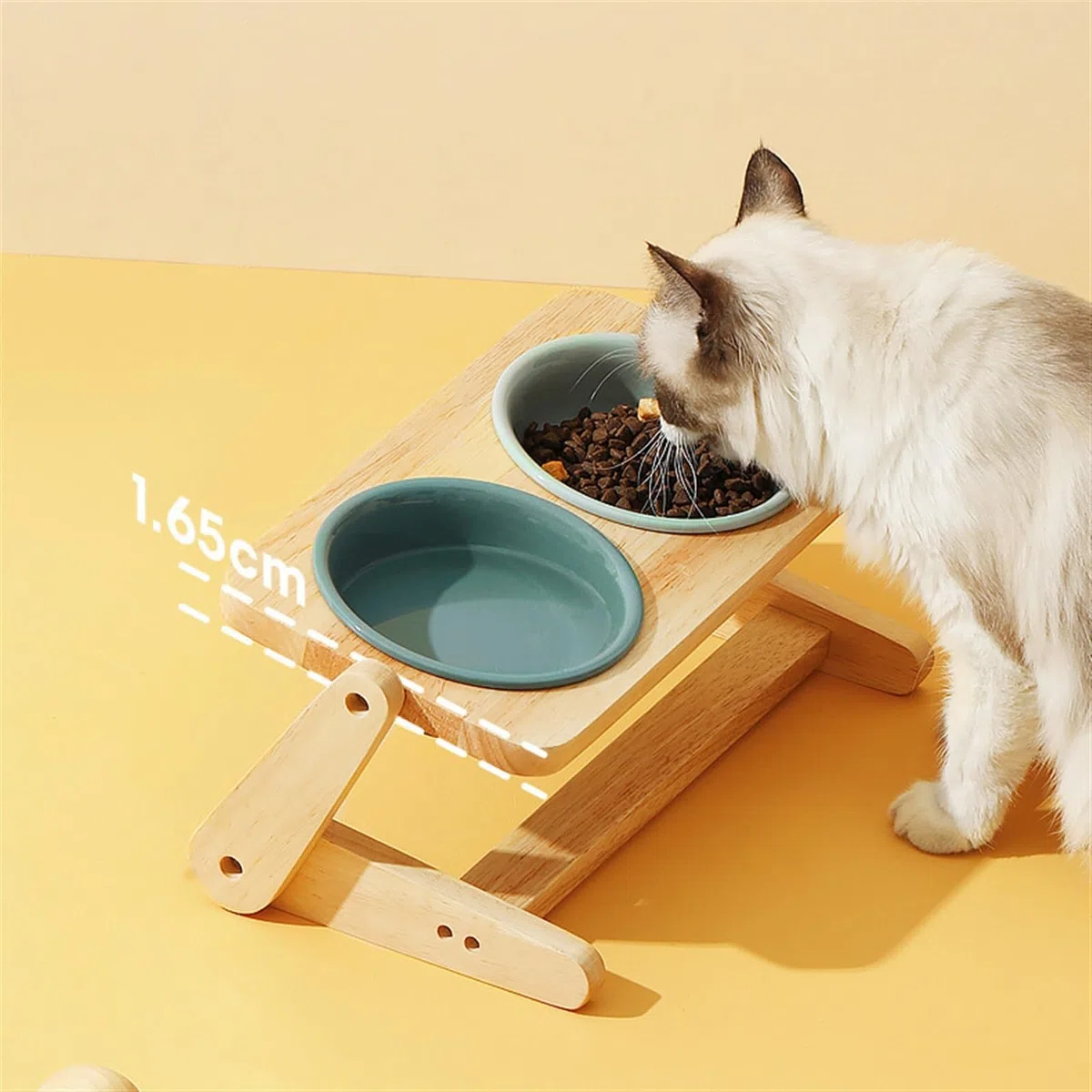 PUIOKA Cuenco de cerámica para Mascotas con Soporte de Madera con ángulo Ajustable, Adecuado para Perros y Gatos