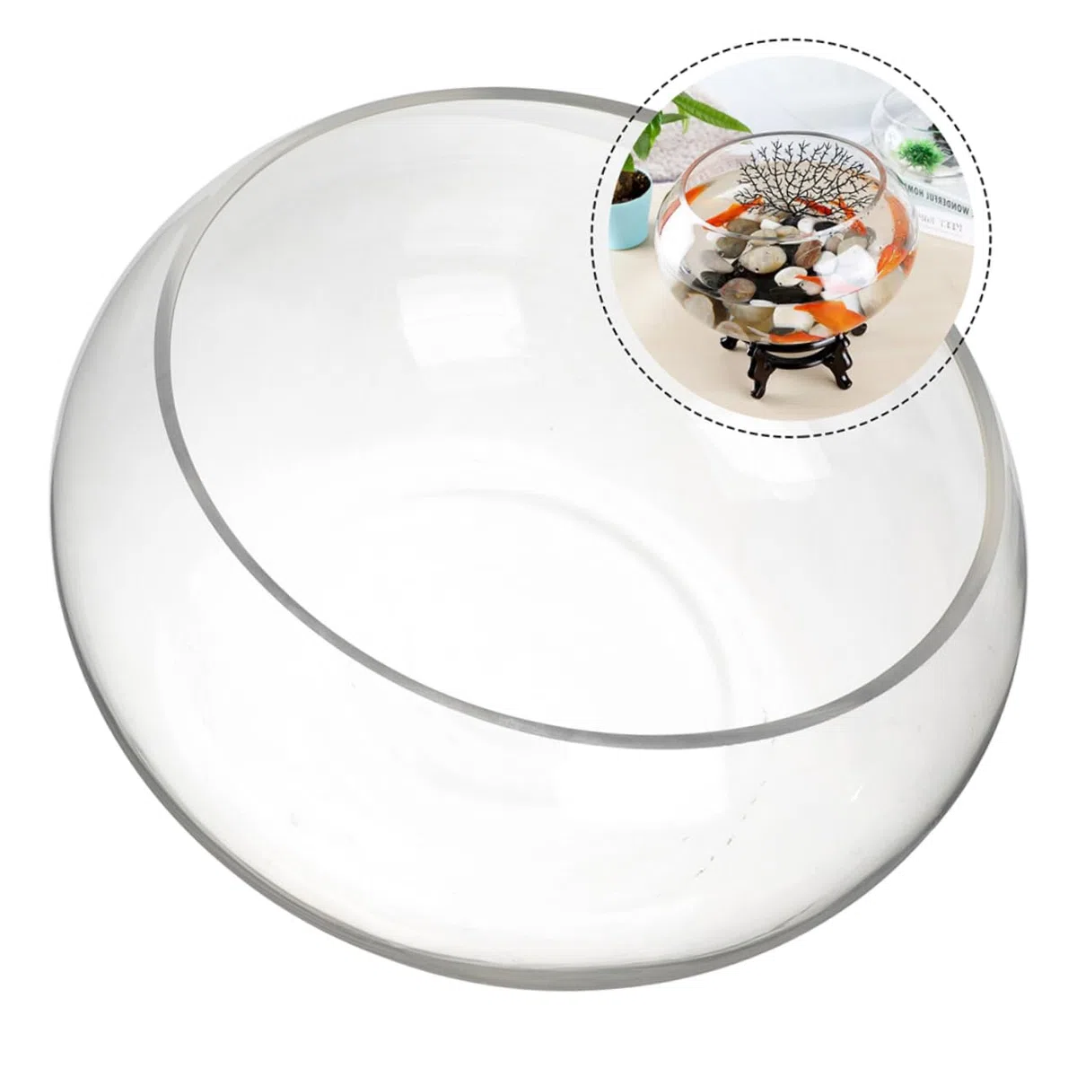 Happyyami Pecera De Vidrio Redonda Transparente para Escritorio Acuario Decorativo para Plantas y Peces Terrario para Oficinas y Hogares