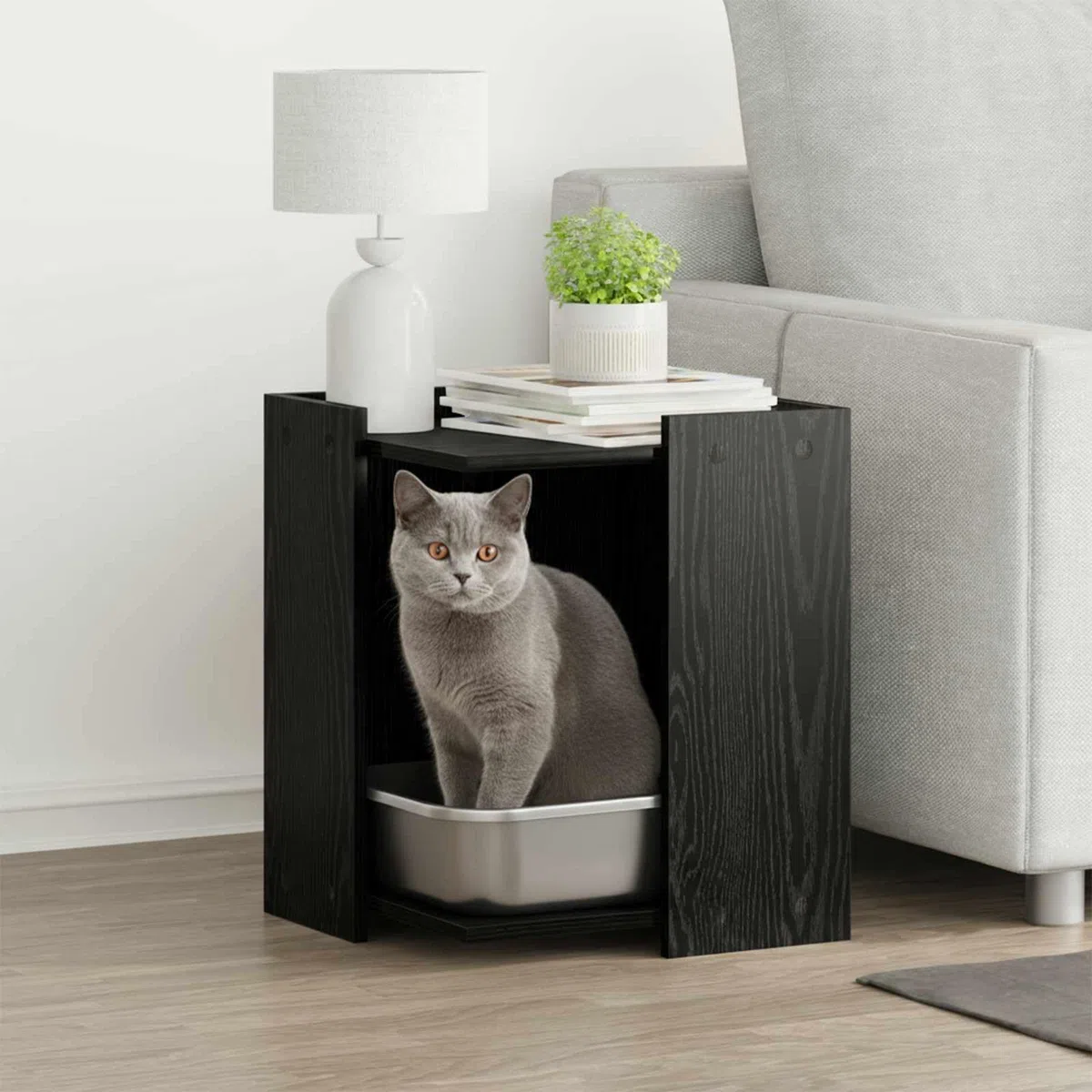 vidaXL Cubículo para Caja de Arena de Gato Roble Negro 42 x 42 x 51 cm