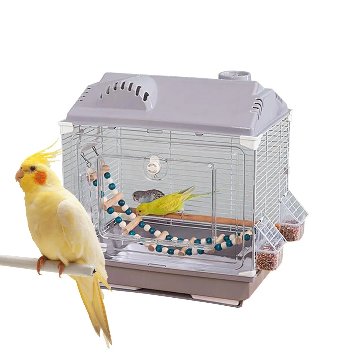 Transportín de Viaje para Aves Transportín Portátil y Transpirable | Jaula Portátil con Bebedero y Percha Para Viajes Exteriores Camping Visita Al Veterinario Avión Y Hogar