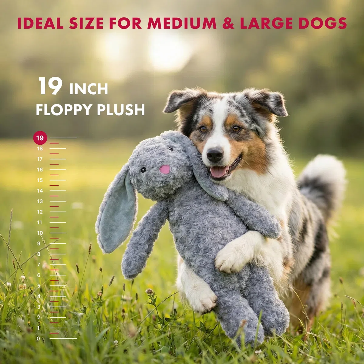 Petlou Juguetes de peluche sin relleno para perros con papel duradero para masticar perros grandes y medianos (gris, conejo floopy 2)