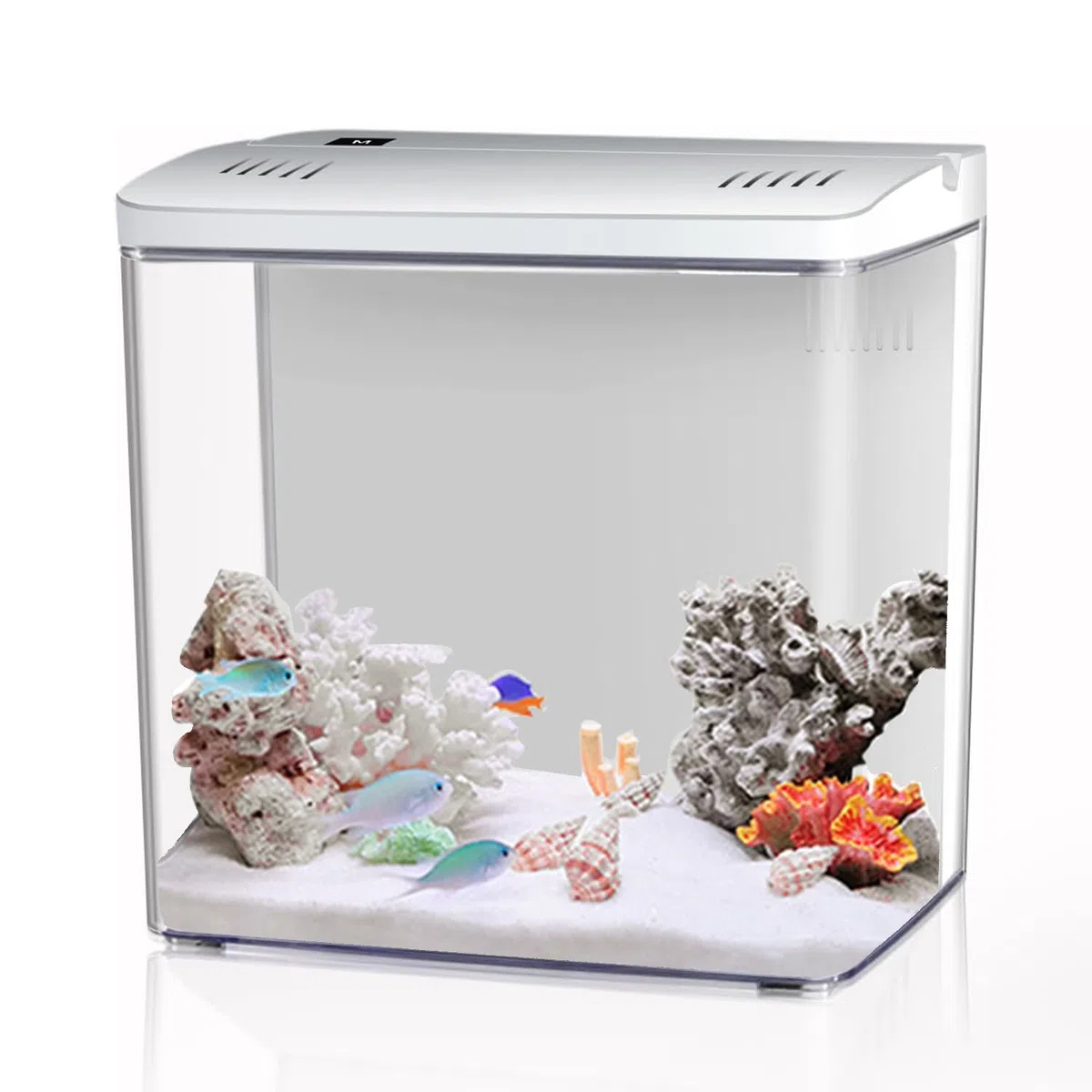 Kits de iniciación de acuario de 4,5 L, pecera pequeña Betta con LED y filtro (blanco)