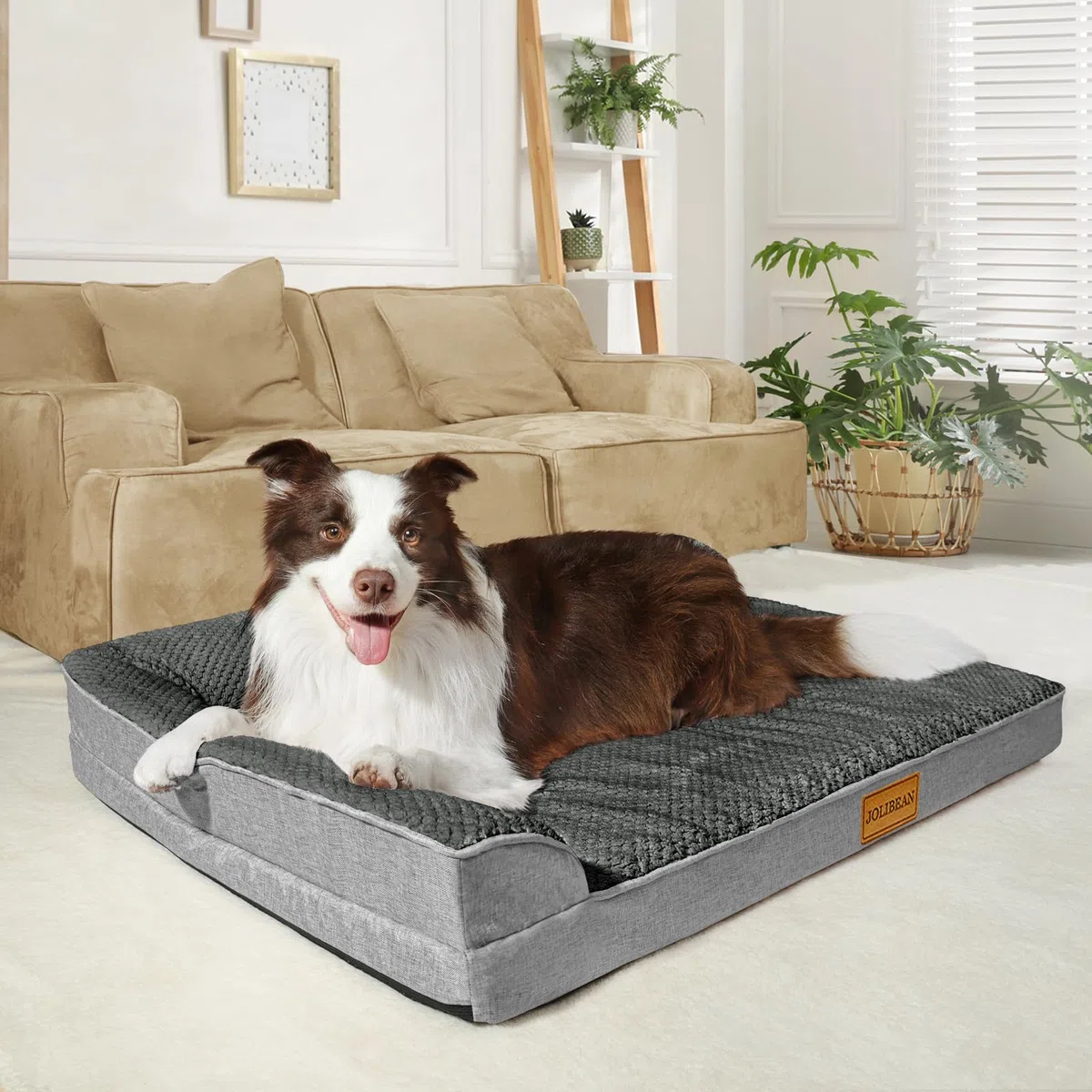 Cama Perro Jacquard Extra Grande Ortopédica, Colchoneta Perro con Espuma De Caja De Huevos de L, Sofá Perro con Impermeable Lavable Desenfundable, 122x76cm, Gris