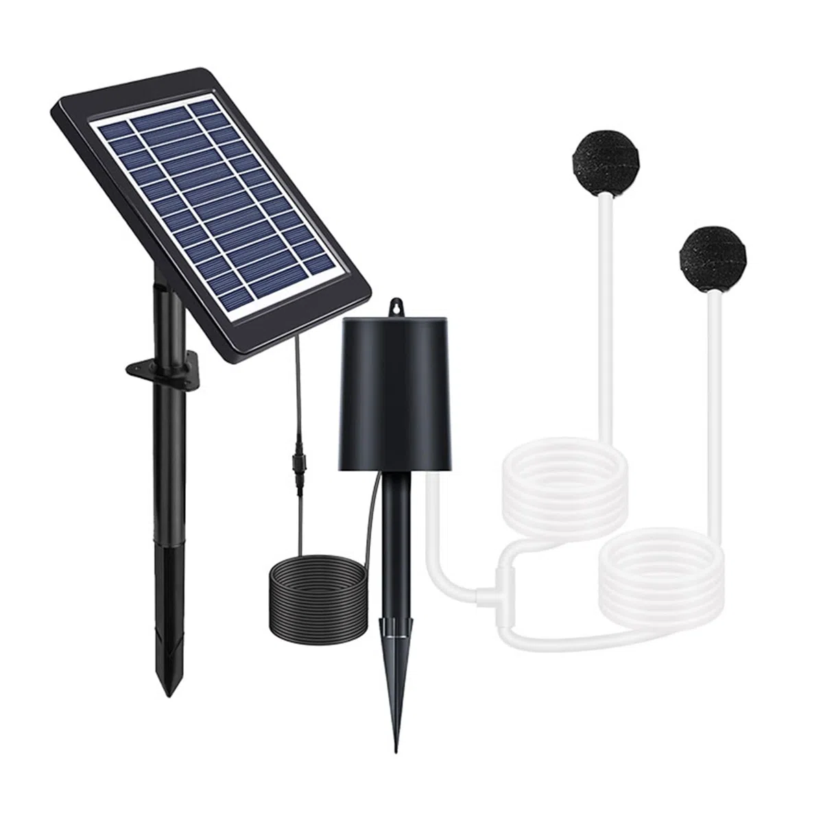 Fabater Bomba de Aire Hidropónica Solar Inserción en el Suelo Bomba de Oxígeno con Energía Solar de 3 Engranajes con Respaldo de Batería de 2200 MAh para Estanque de Peces Al Aire Libre, Acuario e