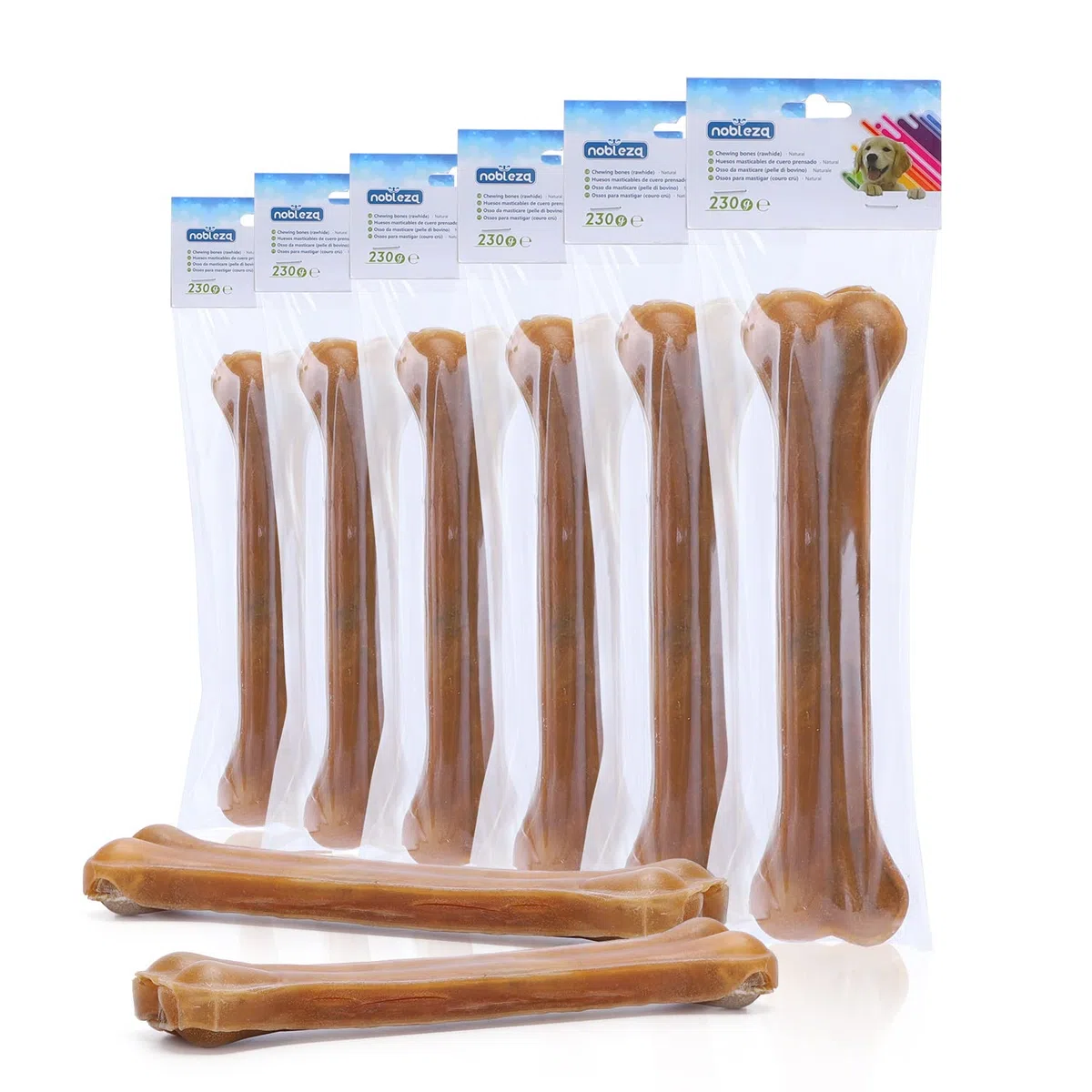 Nobleza - Hueso Prensado para Perros Fortalecedor de Dientes Stick Dental Dog Snack, Hueso de Nudillos de Cuero Crudo, Hueso para morder, Paquete de 12,10 Inches (250mm)