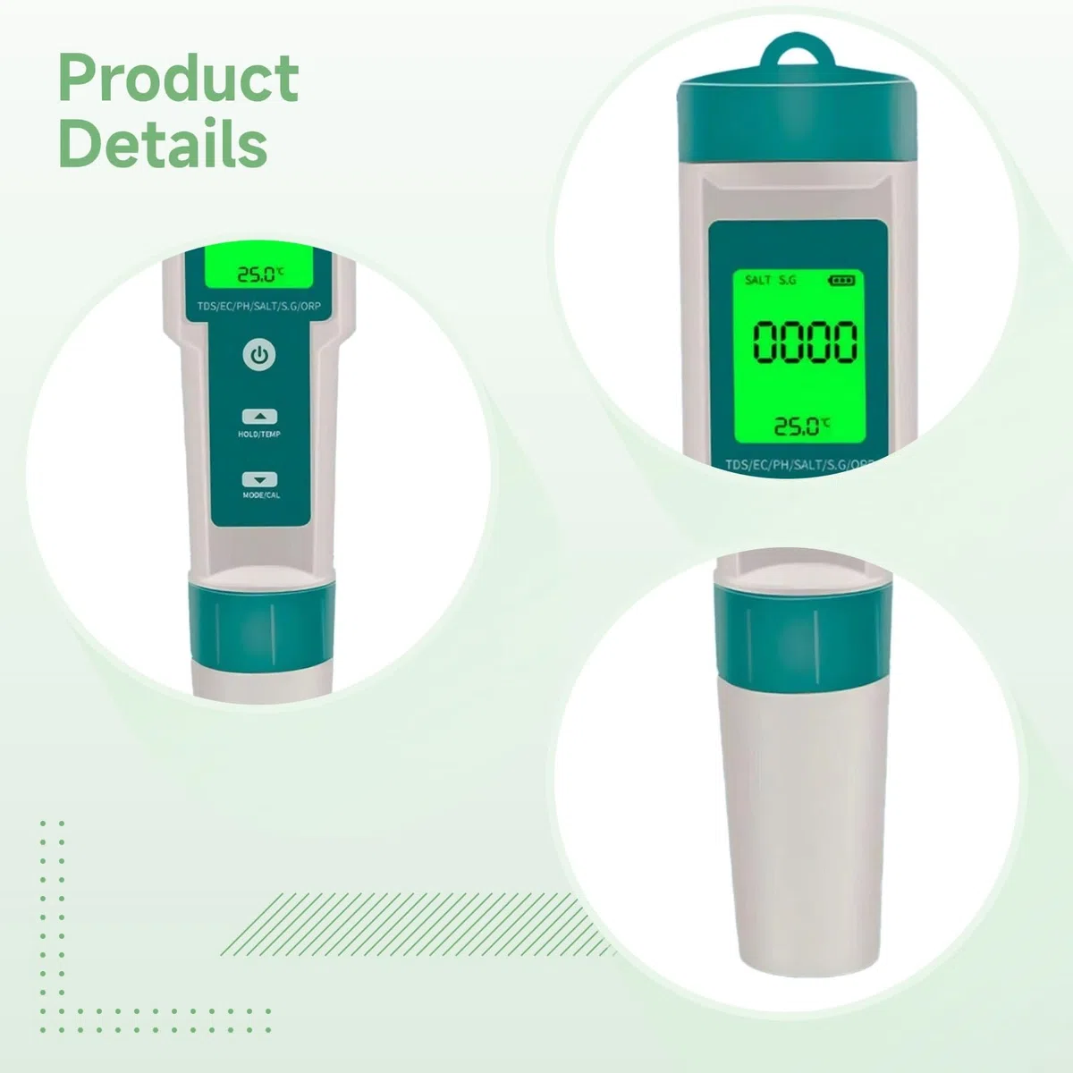 Probador de calidad del agua, medidor de pH digital 7 en 1 para agua, EC, salinidad, contenido mineral, SG, ORP, temperatura, pantalla de retroiluminación, medición precisa para acuarios, piscinas
