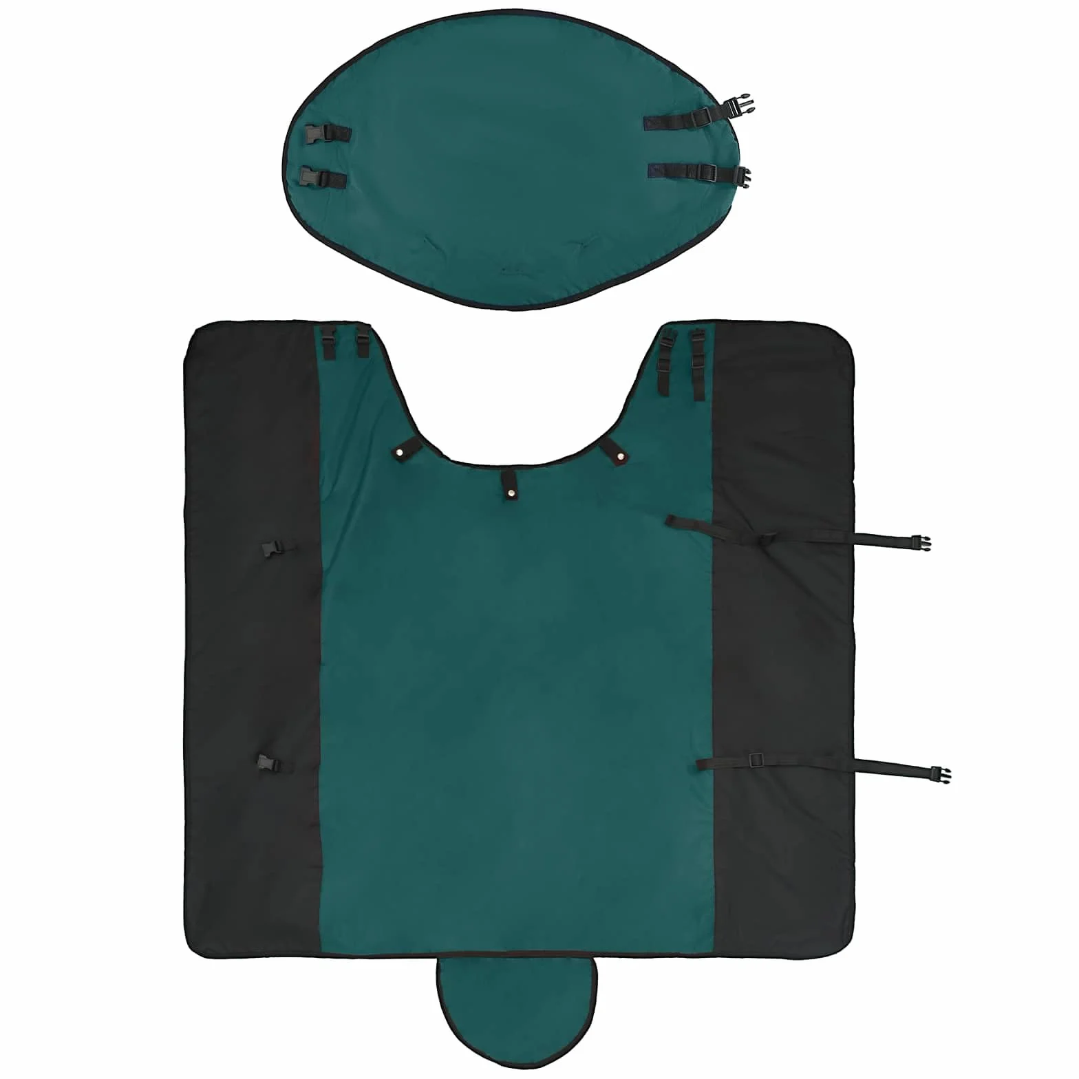 Manta para caballo, color verde oscuro y negro, impermeable, de poliéster, 165 cm, con hebilla ajustable y solapa de cola, ideal para establo, pasto, invierno, protección contra el frío