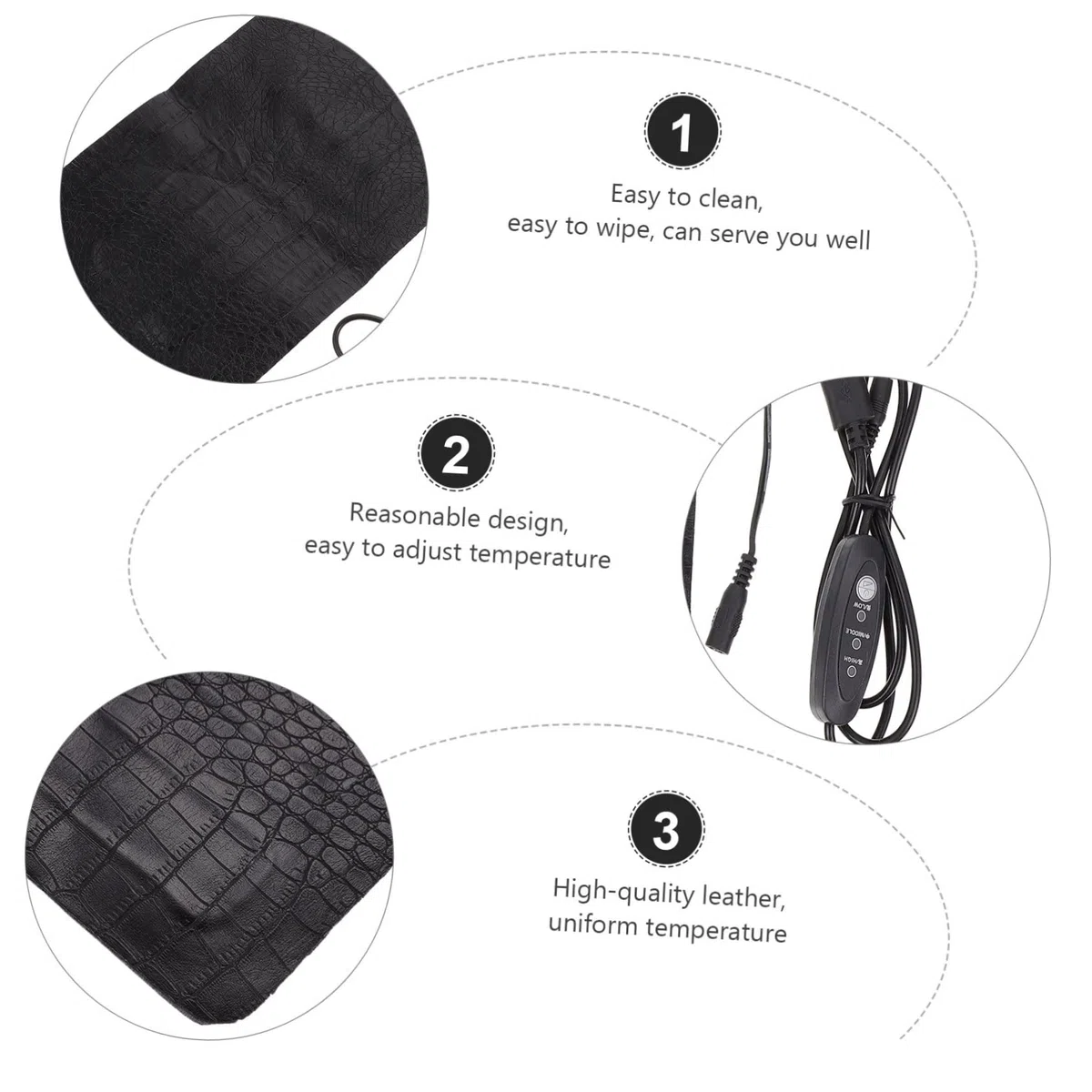 UKCOCO Alfombrilla Térmica para Reptiles USB de Niveles, Cuero Negro