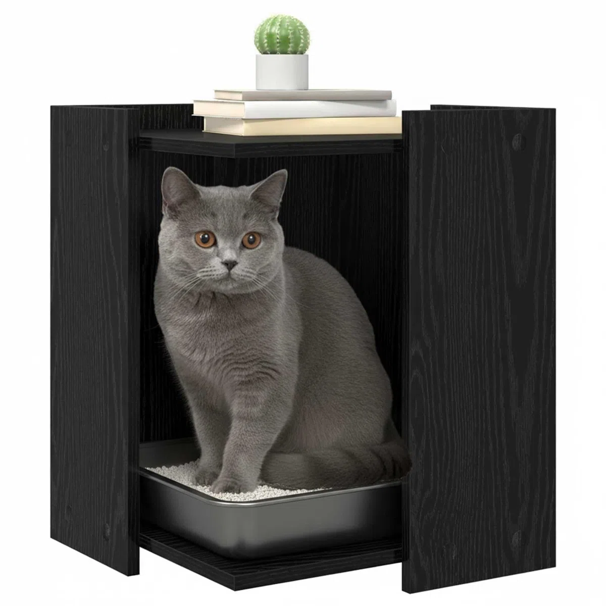 vidaXL Cubículo para Caja de Arena de Gato Roble Negro 42 x 42 x 51 cm