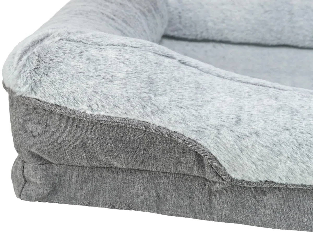 TRIXIE Cama ortopédica para Perros Vital Lino, 27.6 x 21.7 Pulgadas, Color Gris, cojín Premium para Perros con Espuma viscoelástica, Cesta para Perros Mayores, Agradable a Las articulaciones y