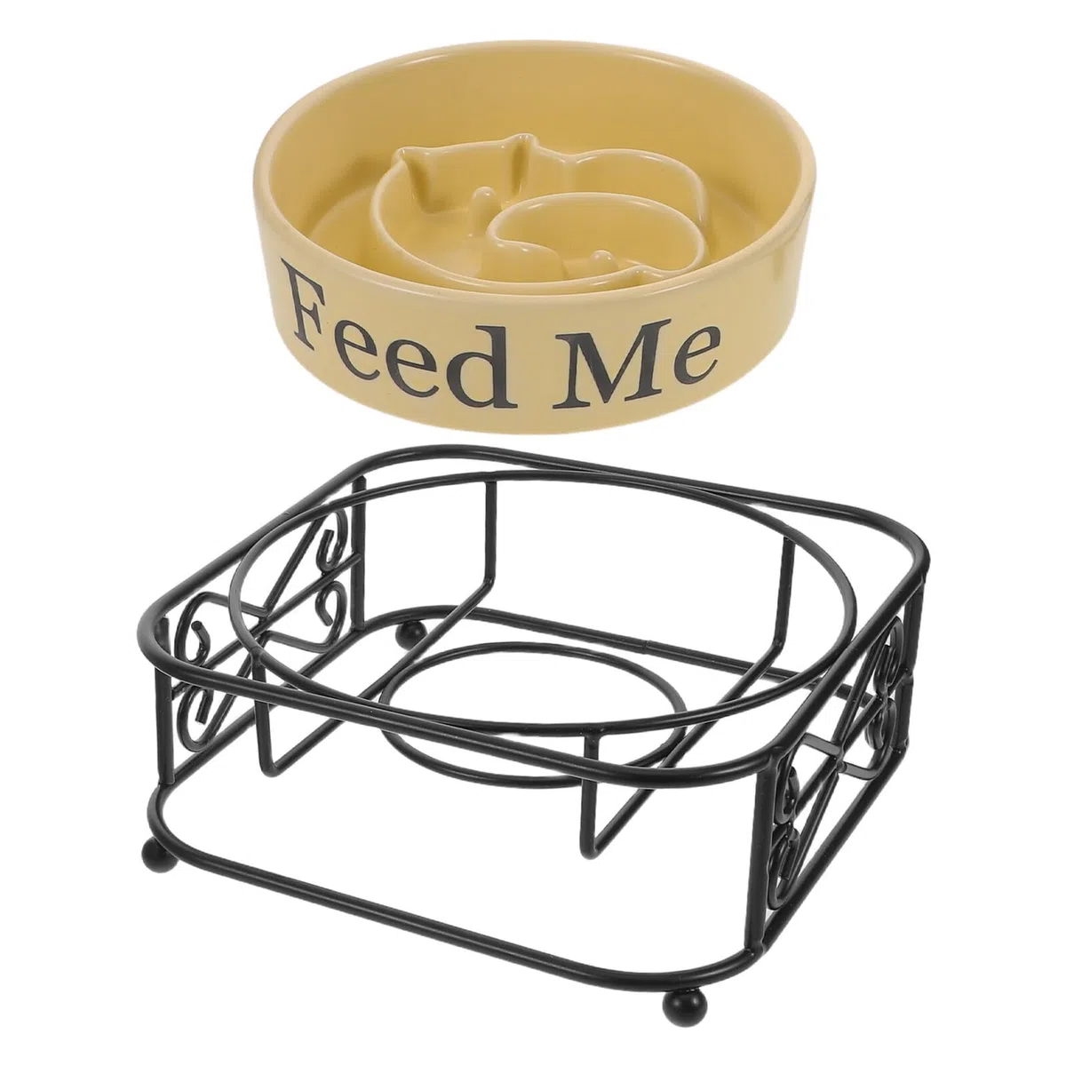 SHOWERORO Comedero Lento para Perros y Gatos Pequeño de Cerámica con Soporte Metálico Plato Elevado Antihundimiento para Alimentación Saludable y Control de Porciones en Mascotas Pequeñas