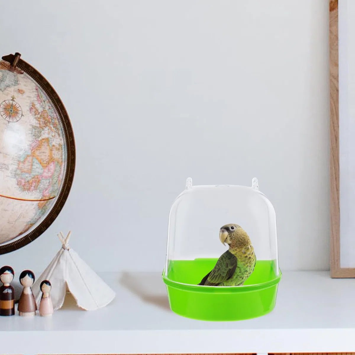 Bañera Verde para Baño de Pájaros Pequeños y Loros, Cuenco de Plástico Colgante para Jaulas, Ducha Eléctrica para Periquitos en Interiores