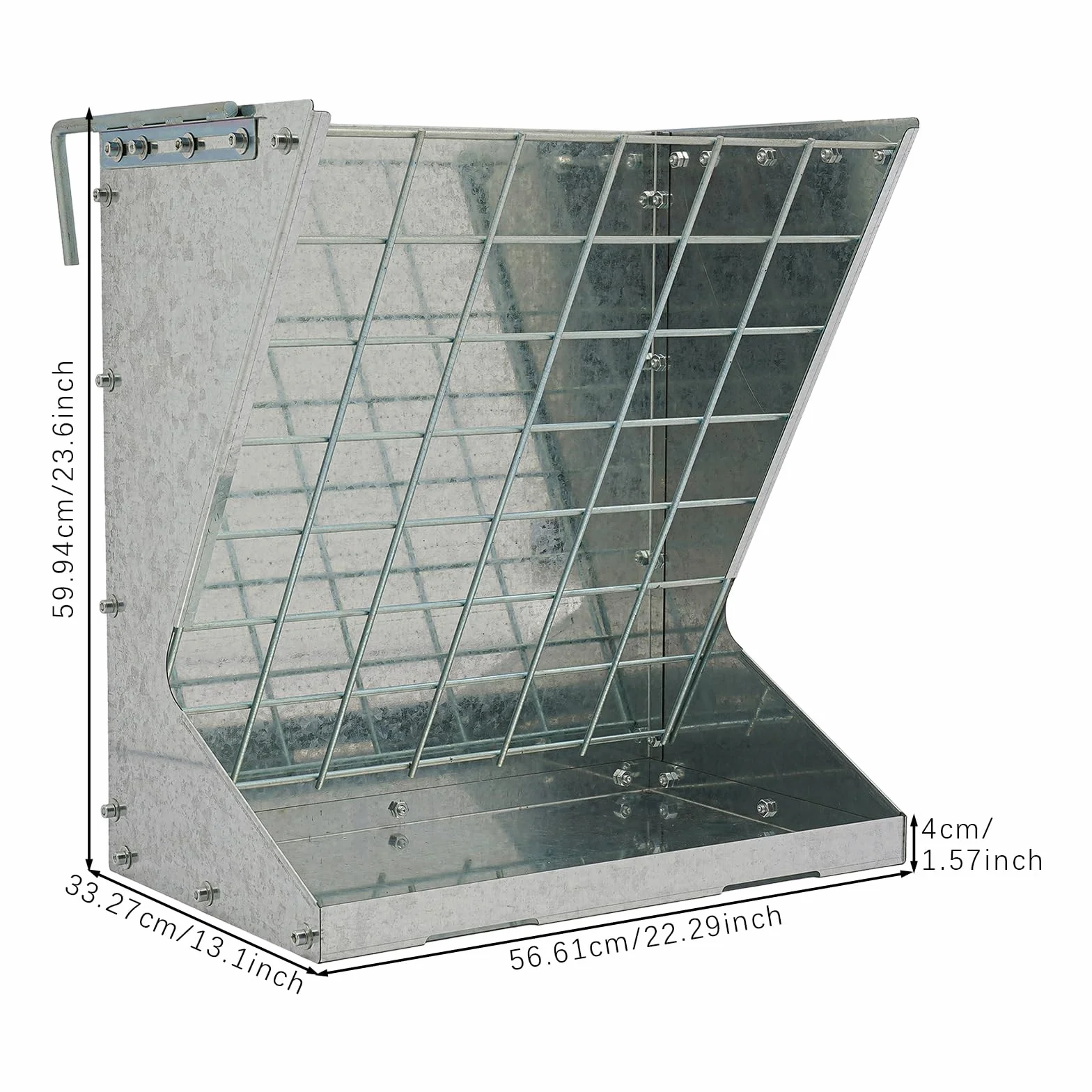 Comedero para caballos para heno con gancho ajustable, comedero para ovejas en granjas de ganado en interiores y exteriores, hasta 30 kg (plata)