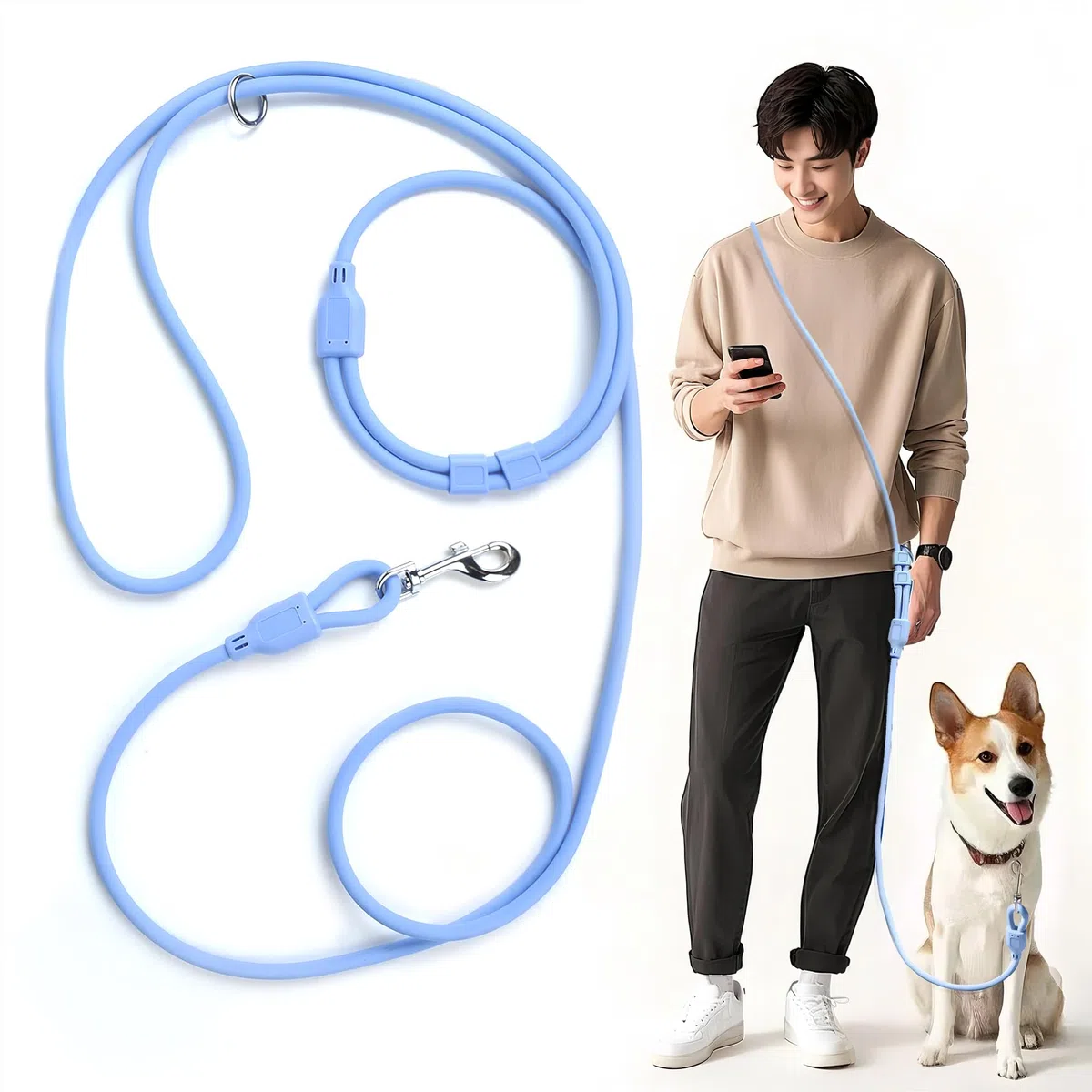 PetiFine Correa de perro manos libres, correa cruzada para pasear al perro, correa multifuncional impermeable de 8 pies para nadar, correr, entrenar (S, azul)