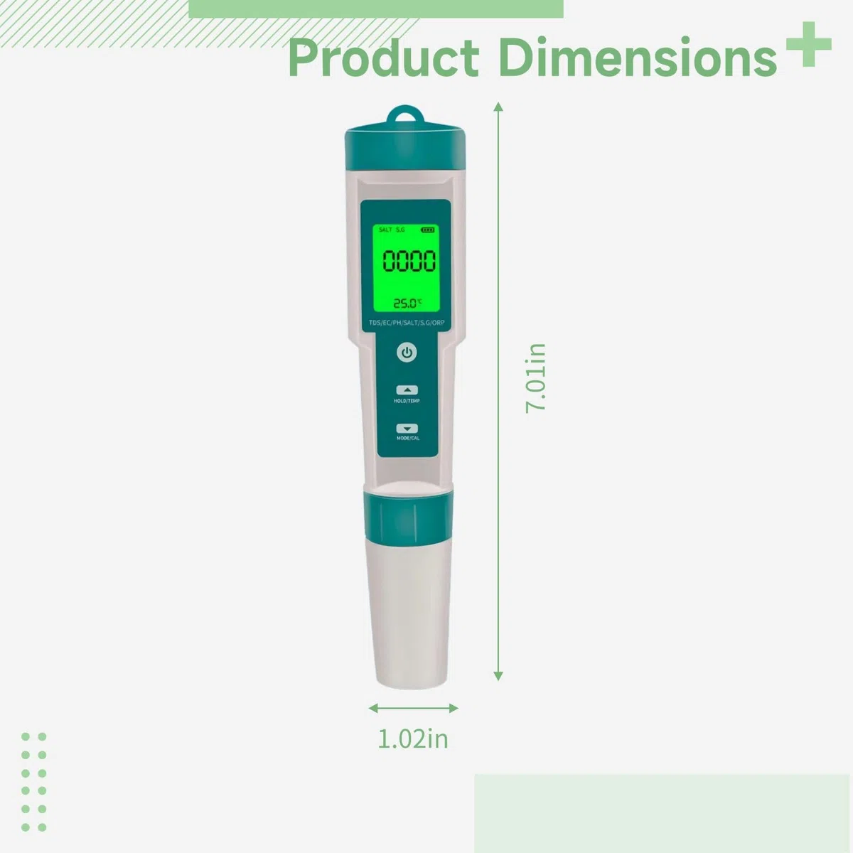 Probador de calidad del agua, medidor de pH digital 7 en 1 para agua, EC, salinidad, contenido mineral, SG, ORP, temperatura, pantalla de retroiluminación, medición precisa para acuarios, piscinas