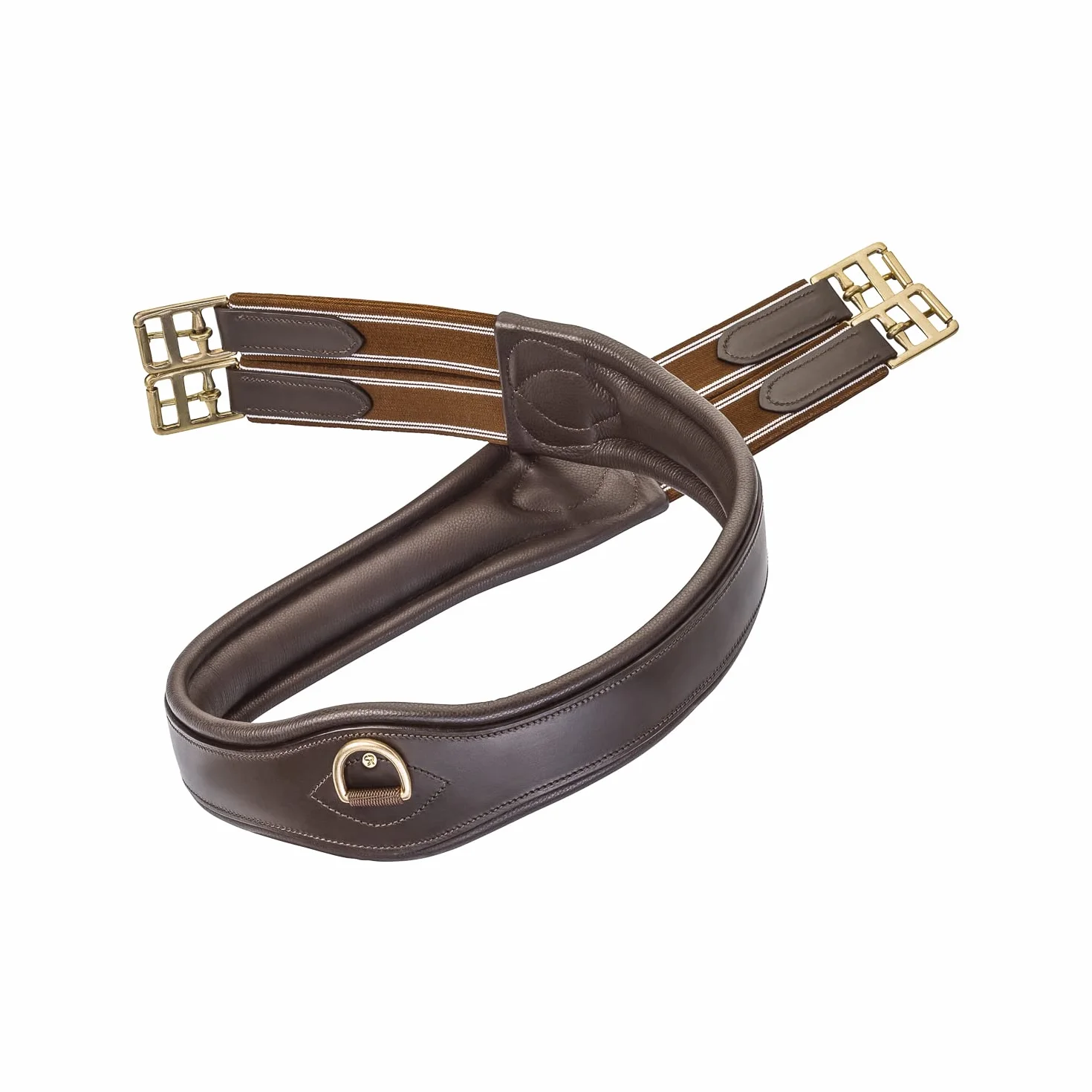 SUNRIDE Cincha para Caballo (Soho) - Cuero Genuino - Acolchado Extra - Anillas en D para Ayudas de Entrenamiento - Hecho a Mano - Inserciones Elásticas - Hebillas de Rodillo (marrón, 135 cm)