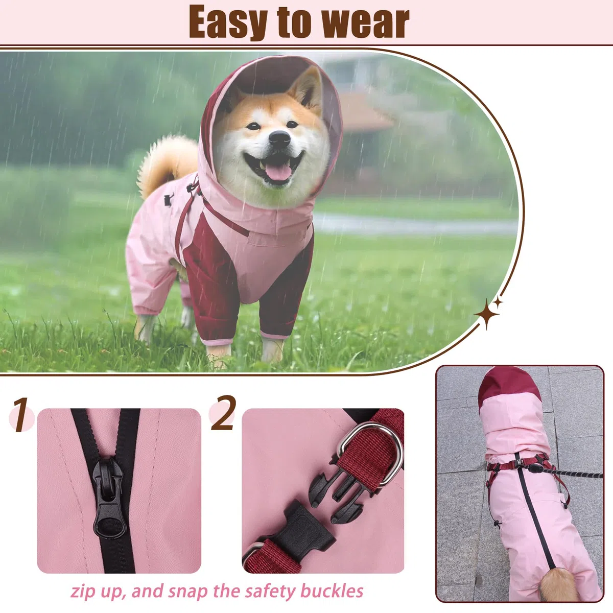 Impermeable para perro, chaqueta impermeable para perro con capucha desmontable y hebillas elásticas ajustables, ligera y vívida, chaqueta impermeable para mascotas de 4 patas con malla