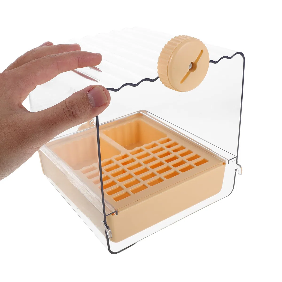 Baño para Pájaros de Interior Comedero Integrado, Cuenco Profundo de Plástico en Color Naranja Cálido, Multifuncional para Jaulas Pequeñas y Medianas, Accesorio Esencial para