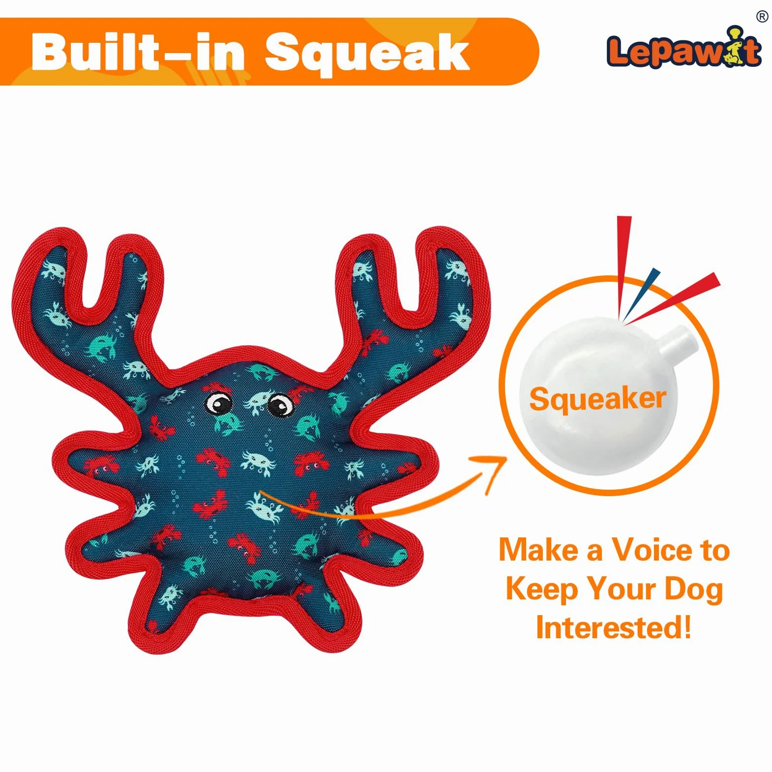 Juguetes chirriantes para perros, juguetes resistentes para perros para jugar en interiores, bonito juguete interactivo de cangrejo para perros pequeños y medianos