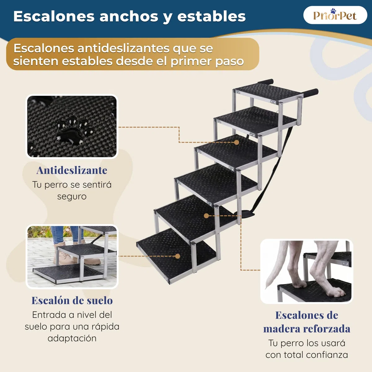 Escalera para Perros Coche Plegable – 4, 5 o 6 Peldaños para Maleteros Bajos y Altos (63–81 cm) – para Coches Pequeños, Familiares & SUV – Alternativa a Rampa para Perros