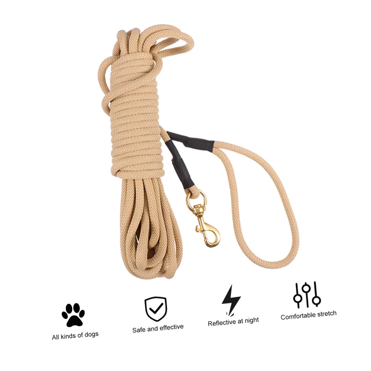 Correa Larga para Perro de 10 Metros para Entrenamiento al Aire Libre | Polipropileno Caqui, Alta Densidad y Resistente a Mordidas, Gancho, para Paseo y Carrera