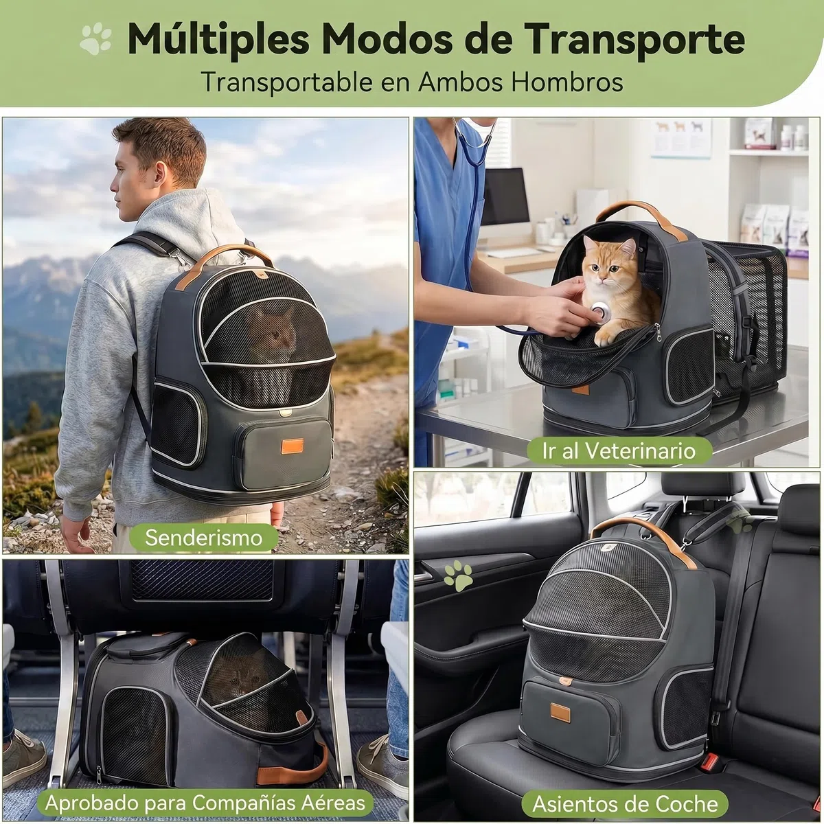 Morpilot Transportín para gatos extensible — con relleno de felpa extraíble; mochila portátil para perros, homologada por las compañías aéreas, ideal para acampadas y actividades al aire libre. Gris L