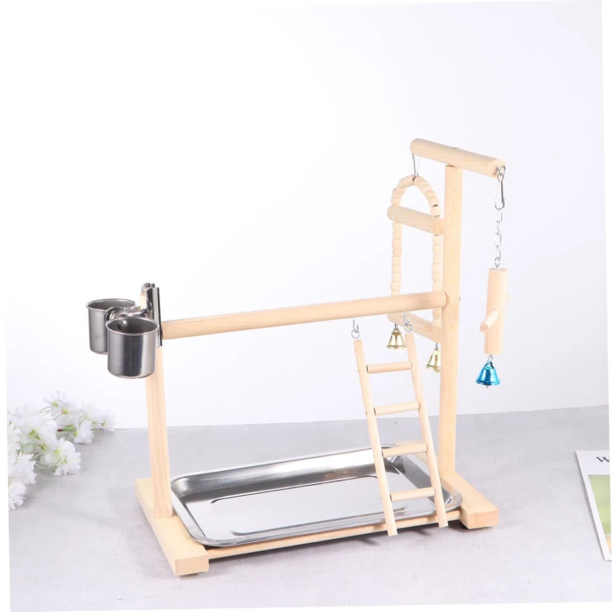 Columpio de Loro de Madera para Pájaros, Soporte y Ejercicio