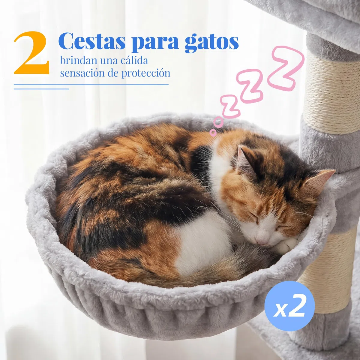 Hey-brother Árbol para Gatos Rascador XXL, Torre de Gatos Multi - Nivel de 188 cm de Altura,con 2 Grandes Plataformas, 3 Cuevas y 2 Cestas, Gris Claro 0EMPJ035-MW