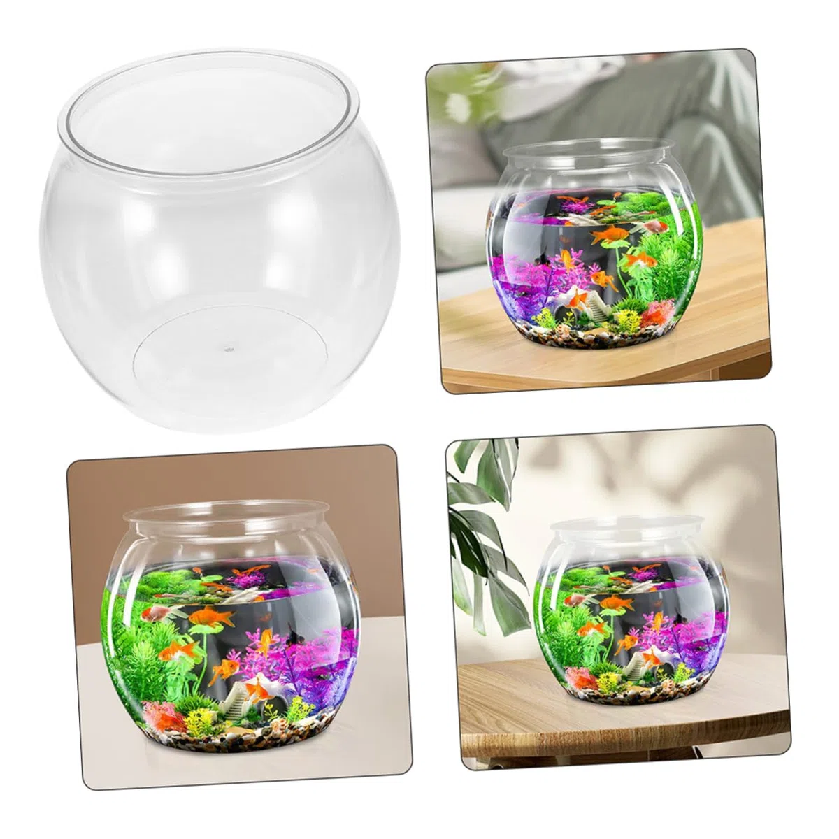 ibasenice Pecera Redonda de Pet Transparente para Escritorio Diseño Elegante, Acuario Compacto para Peces Betta y Mascotas Acuáticas Ahorro de Espacio y Vista Despejada