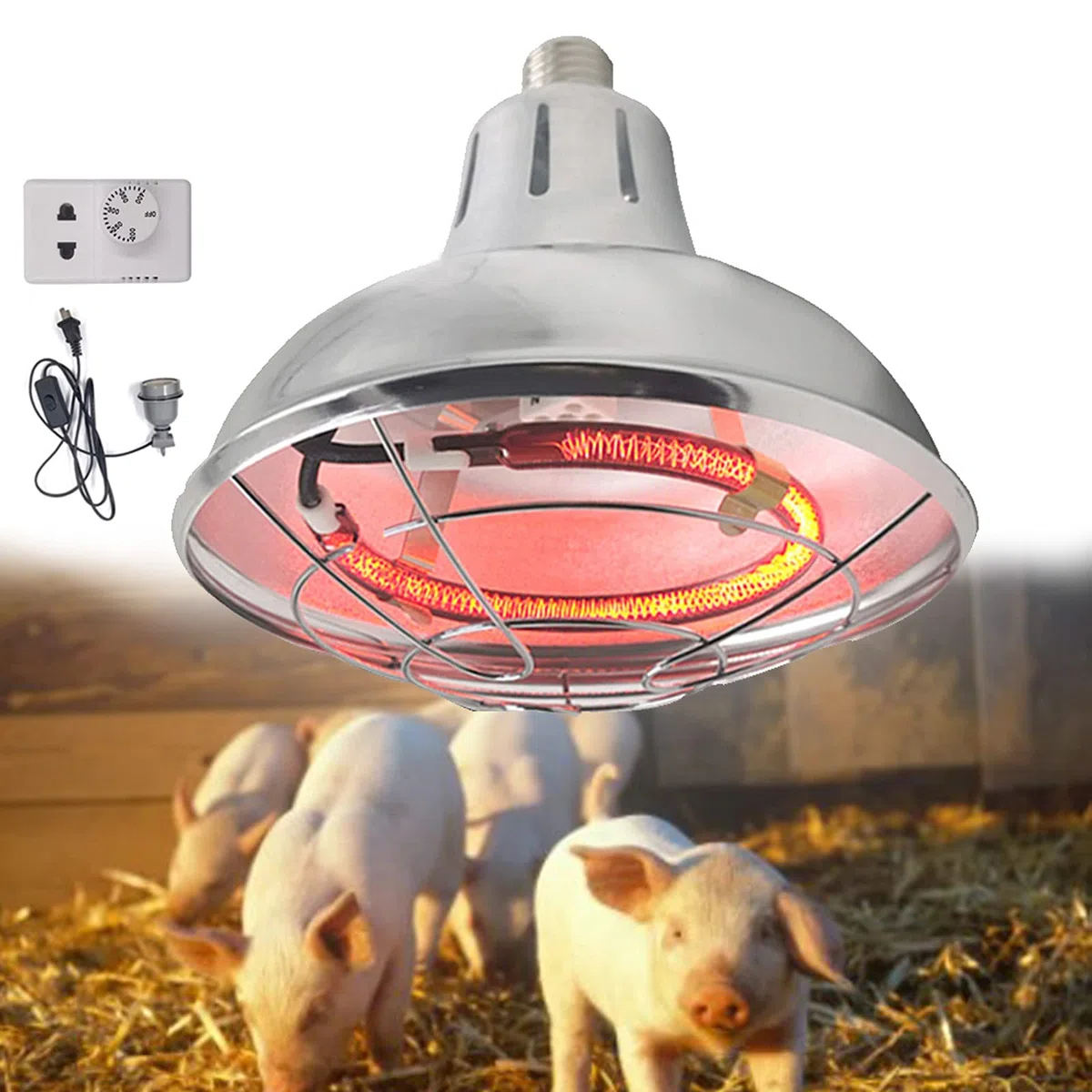 Lampara de Calor para Pollitos, 220V Hogar Lampara de Calor Infrarrojos para Reptiles y Tortugas, Bajo Consumo, Temperatura Regulable: 200W-400W