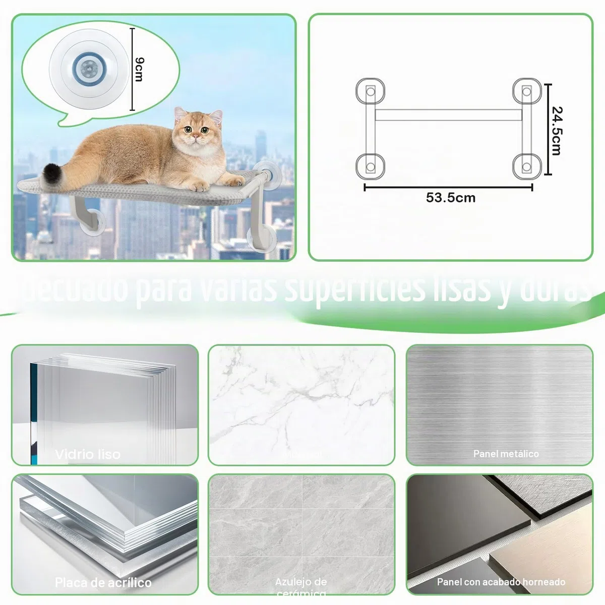 2 en 1 Hamaca Gatos Ventana Plegable Soporta hasta 25 kg Cama Gatos Ventana con Ventosas y Ganchos 53.5x39.5 cm Hamaca Ventana Gato para Interior Exterior, Fácil Instalación - Gris
