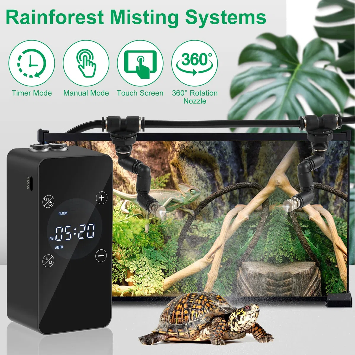 Actualizado Reptile Mister - Humidificador para tanques, anfibios y plantas de la selva tropical con temporizador y funciones de pulverización manual