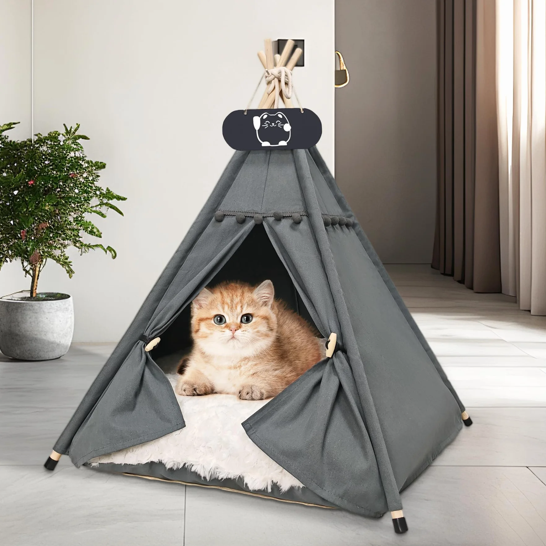 Tienda de campaña tipi para mascotas con cojín de doble cara, tienda para perros desmontable y lavable, lujosa cueva para perros, tienda para gatos y casas para mascotas 60x60x70cm