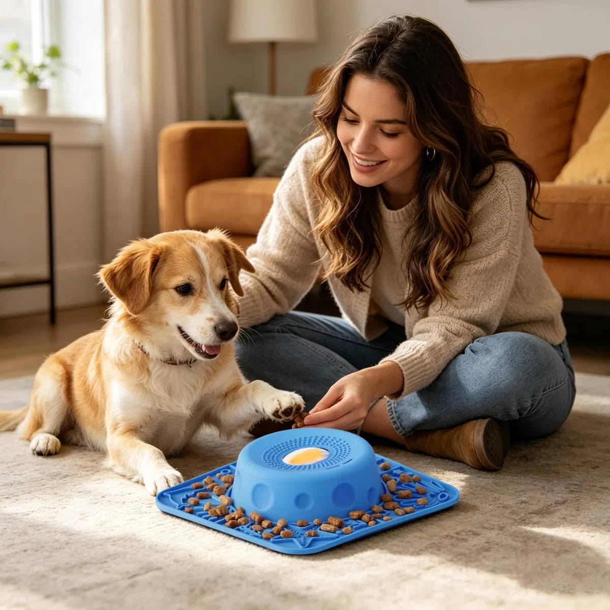 Cuenco Lamedor Perruno Dispensador de Silicona con Bola Giratoria | Juguete Lamedor Perruno Para Lamer Y Alimentar Con Comida Para Cachorros, Yogur, Puré De Carne Y Premios