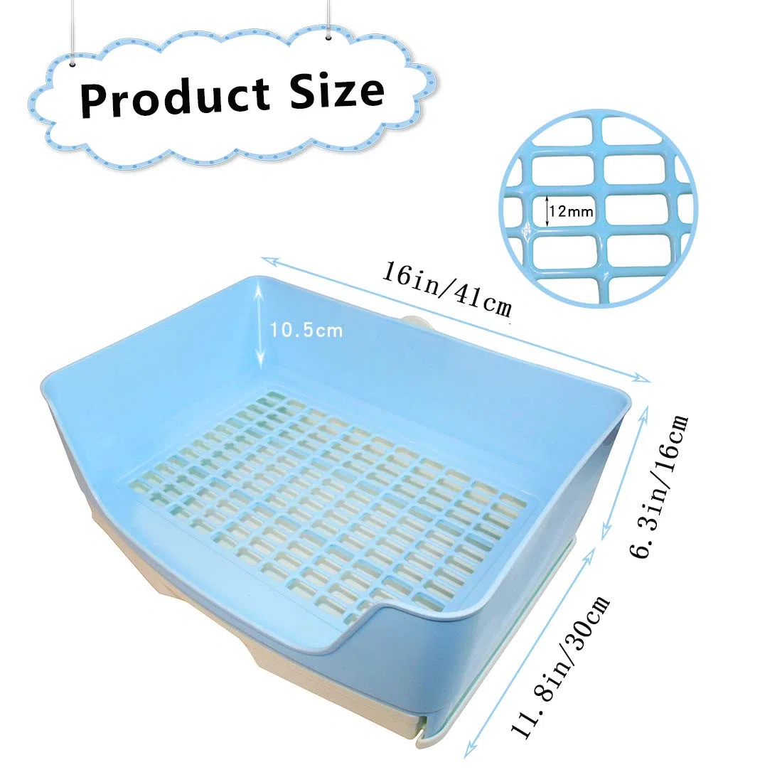 PINVNBY - Caja de arena para conejos de Indias, tamaño grande, para mascotas con cajón, caja de inodoro para perros y conejillos de indias, chinchilla hurón erizo pequeños animales (azul)