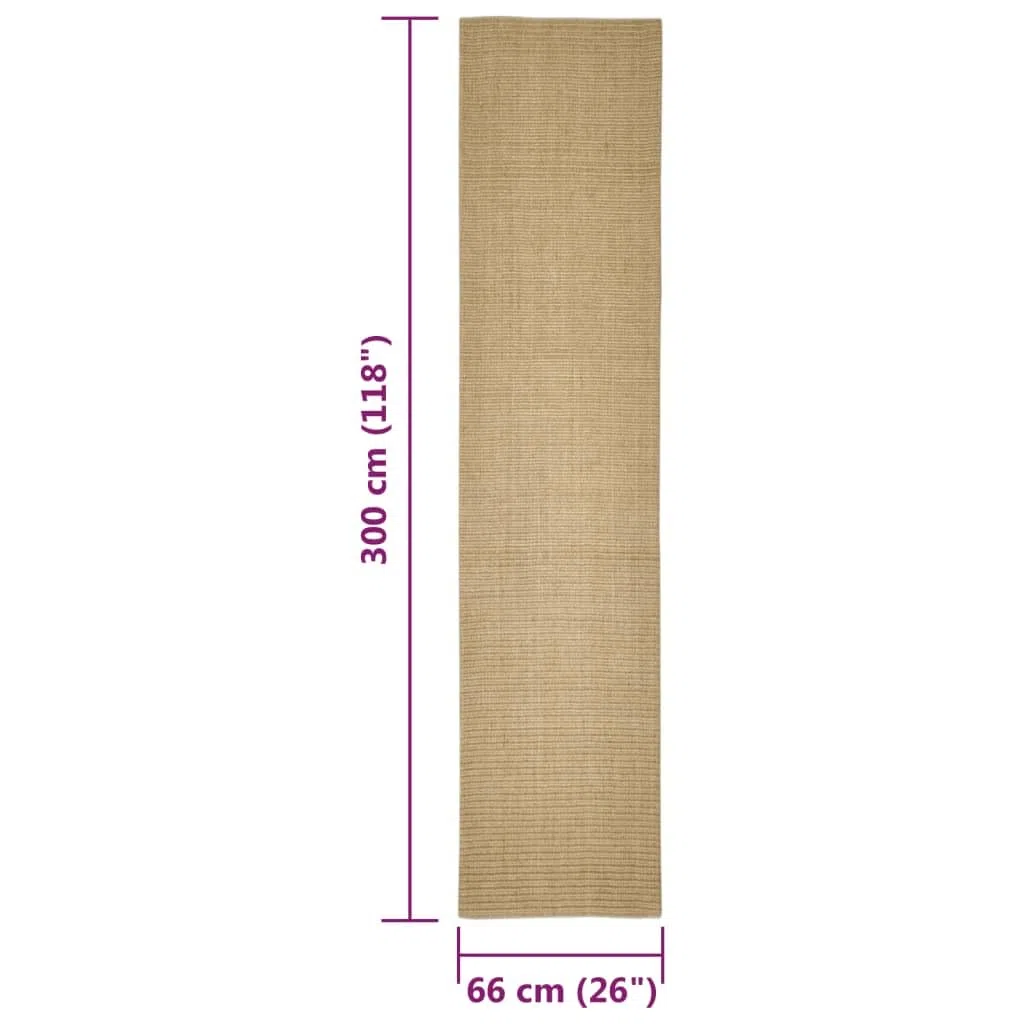 Rascador para gatos, 66 x 300 cm, 100% sisal duradero, con parte trasera antideslizante, adecuada para árboles rascadores, muebles de gatos, juego y dormir, ideal para interiores, fácil