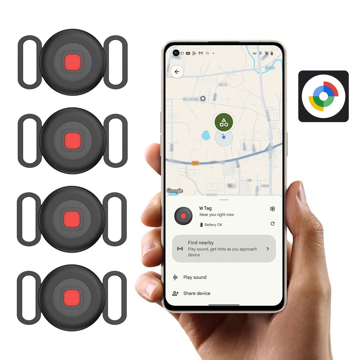 Spedal Localizador para Perros y Gatos, Smart Tag Android para Google Find Hub, Rastreador Bluetooth sin Suscripción ni SIM, IP67, Batería CR2032 Reemplazable hasta 1 Año, para Collar