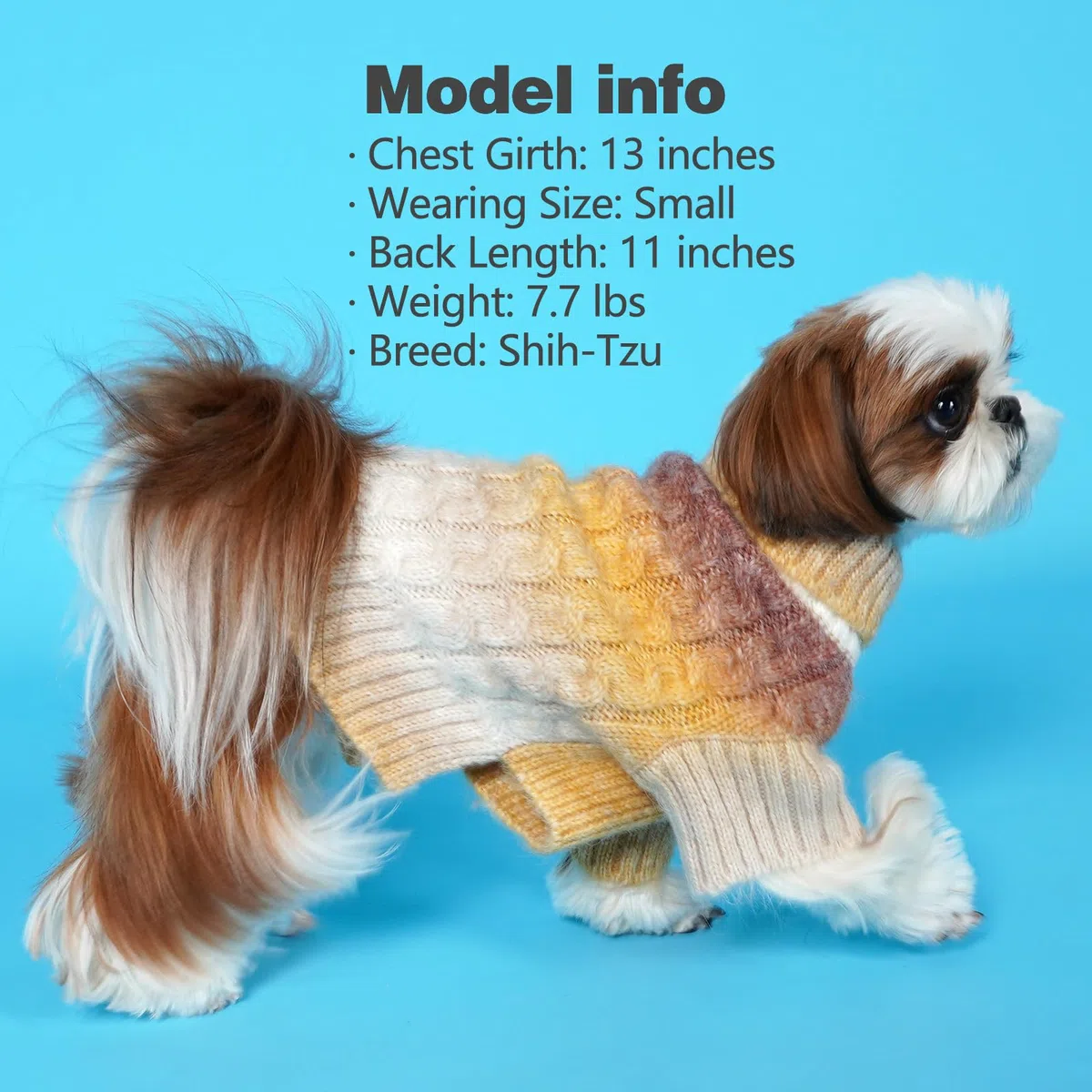 KYEESE Suéter grueso para perro, de punto trenzado, suéter para cachorros de color degradado, suéter para perros pequeños, mullido y cálido con mangas, marrón, XS