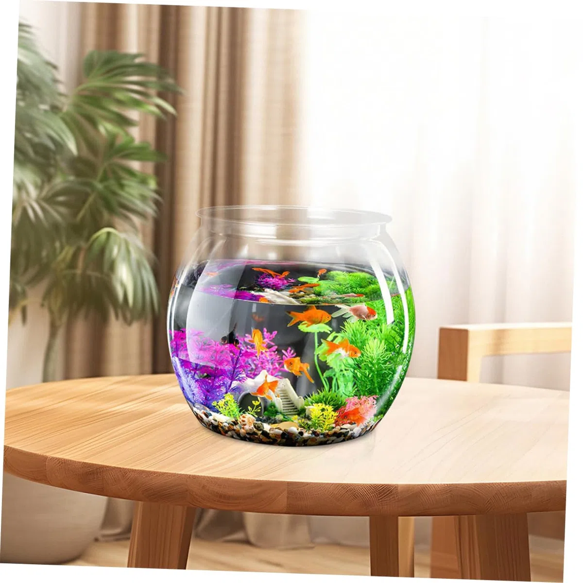 ibasenice Pecera Redonda de Pet Transparente para Escritorio Diseño Elegante, Acuario Compacto para Peces Betta y Mascotas Acuáticas Ahorro de Espacio y Vista Despejada