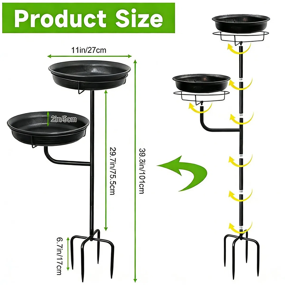 Bebedero para Pájaros Exterior Cuenco De Pie De Metal | Bebedero De Metal Con Base De Estaca De 4 Púas Decoración Para Jardín Exterior Patio Porche Césped Y Hogar Para Papá Y Mamá