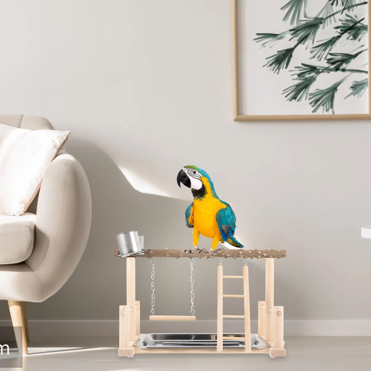 Veemoon Soporte de Percha Natural para Loros de Madera, Antideslizante y Resistente, Adecuado para Ejercicio y Entrenamiento de Aves en Casa