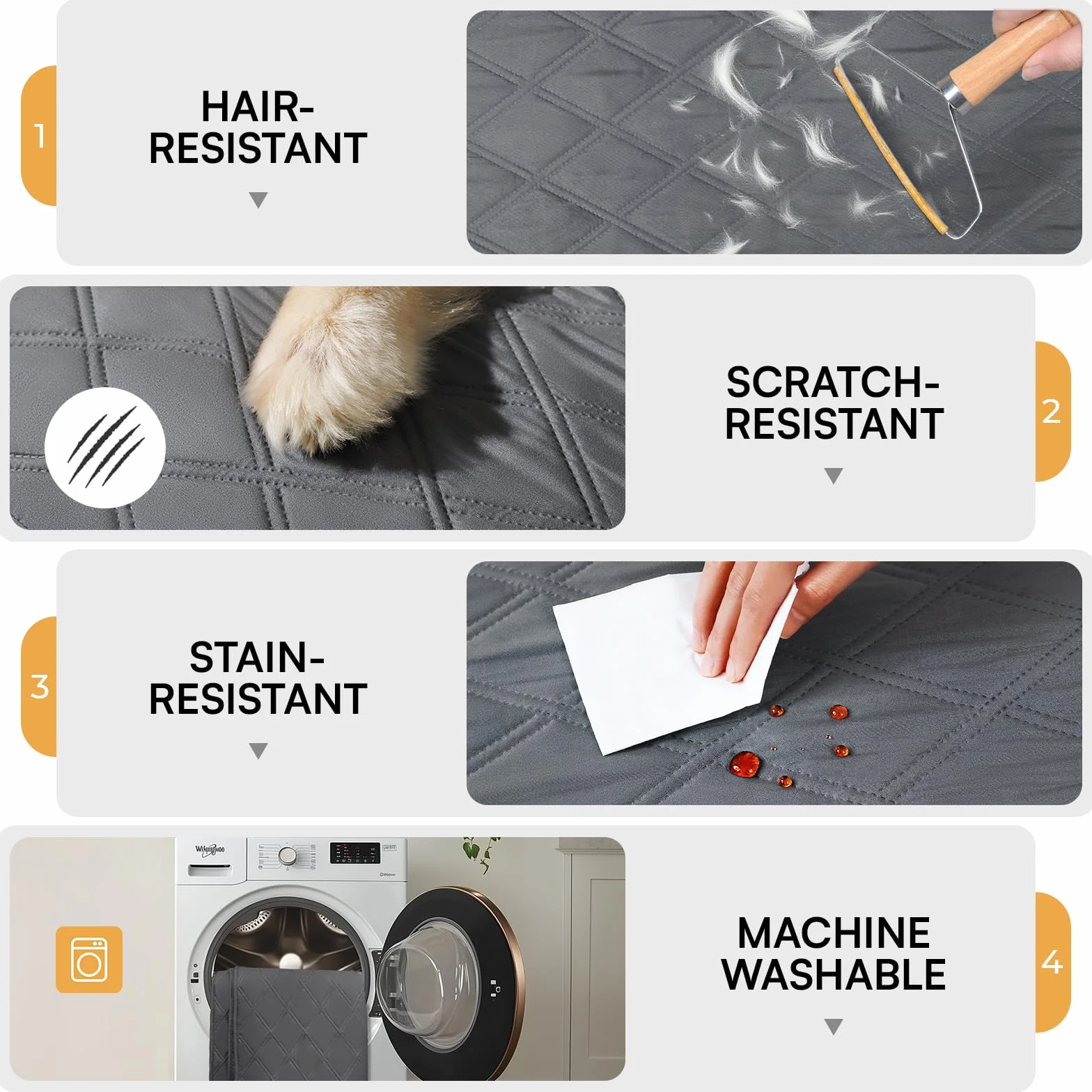 luciphia Manta para Perros 100% Impermeable con Puntos Antideslizantes, Alfombras para Gatos Perros Antideslizantes como Protección de Coche Cama Sofá, Lavables a Máquina, Gris 208_x_304_cm