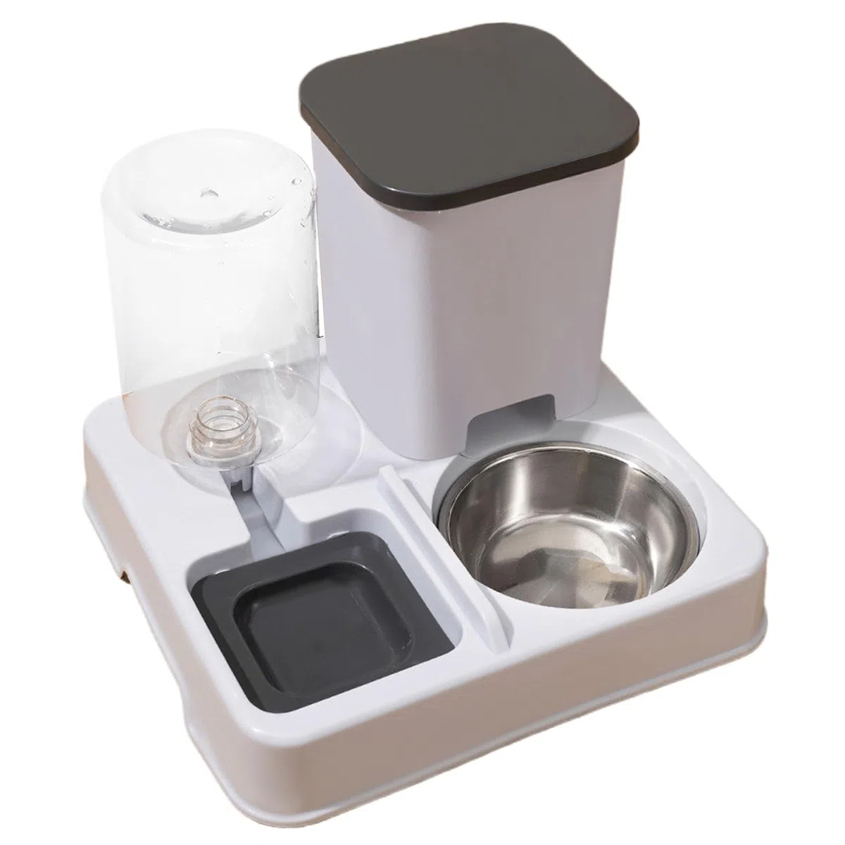 Comedero y Bebedero for Gatos, 2 en 1, Antideslizante, automático(Gray)