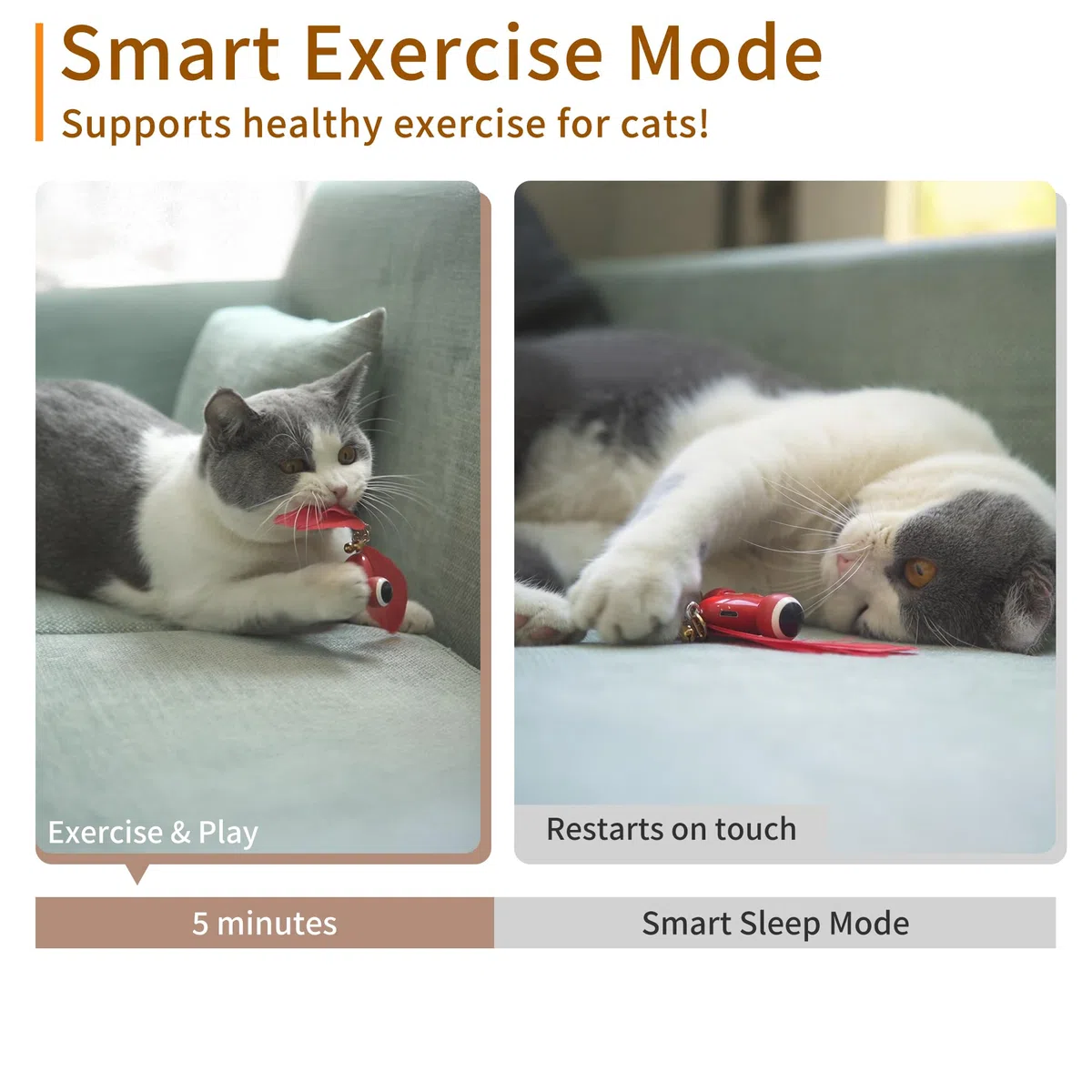 Kitifish - Juguetes automáticos para gatos de interior, juguetes interactivos de plumas para gatos con pluma y campana, juguete eléctrico inteligente para gatitos, juguetes de kitifish