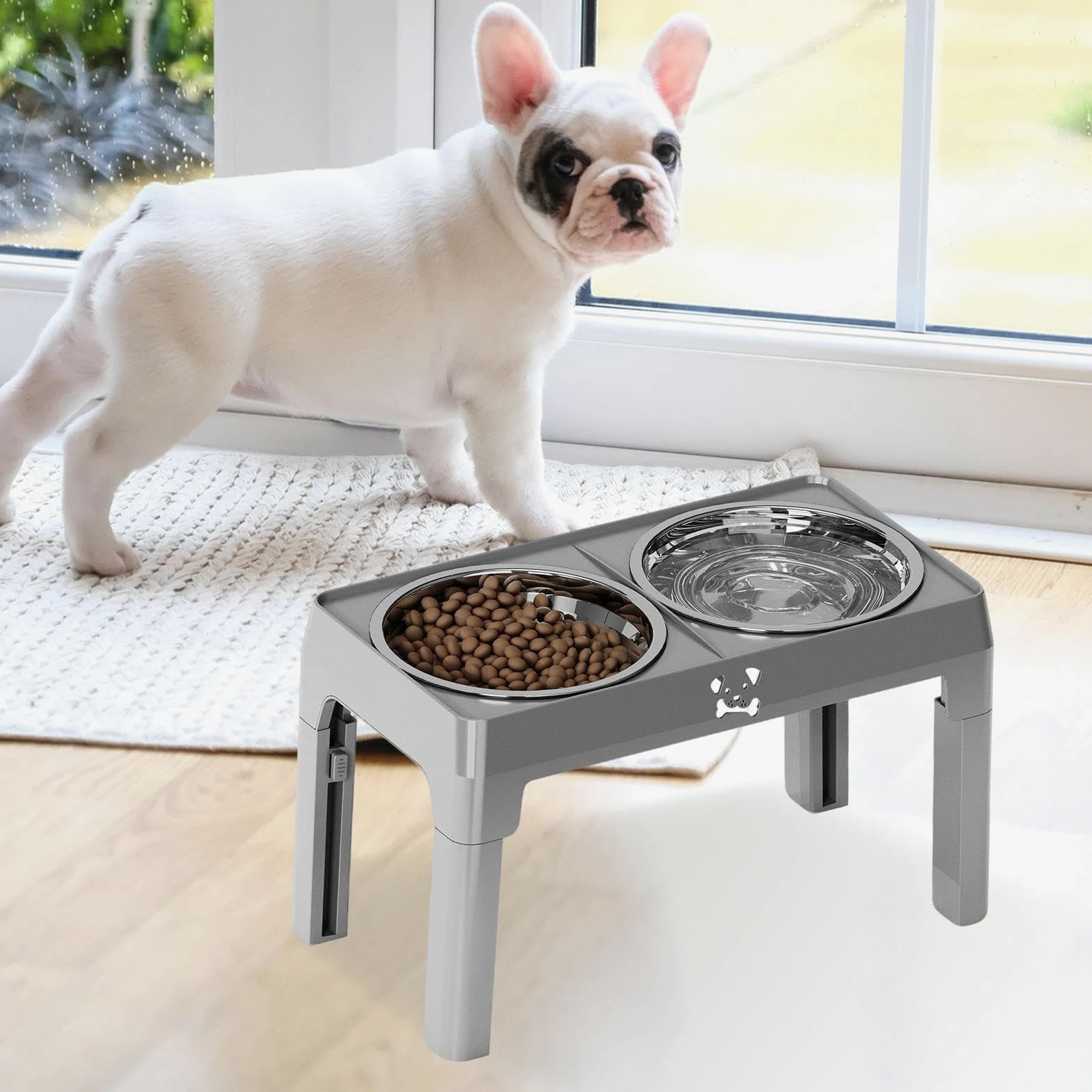 Comederos Elevados De Comida Para Perros Plato Antideslizante 5 Alturas | Cuencos De Acero Inoxidable Para Perros Con Soporte Protección De Cuello Y La Columna En Gatos Interiores, , Ca
