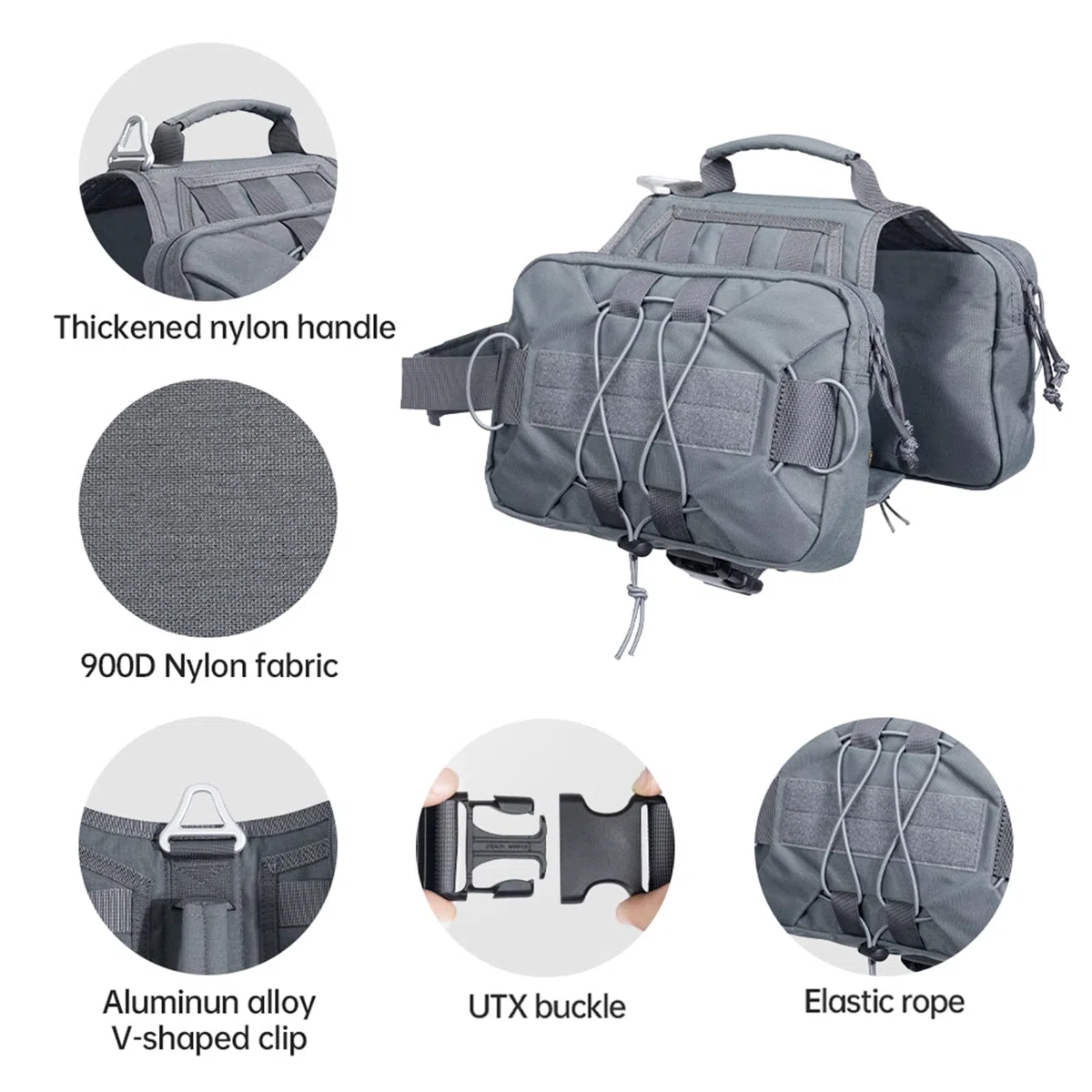 EXCELLENT ELITE SPANKER Mochila para perro para acampar, senderismo, perros medianos y grandes con 2 bolsillos laterales grandes (M, gris)